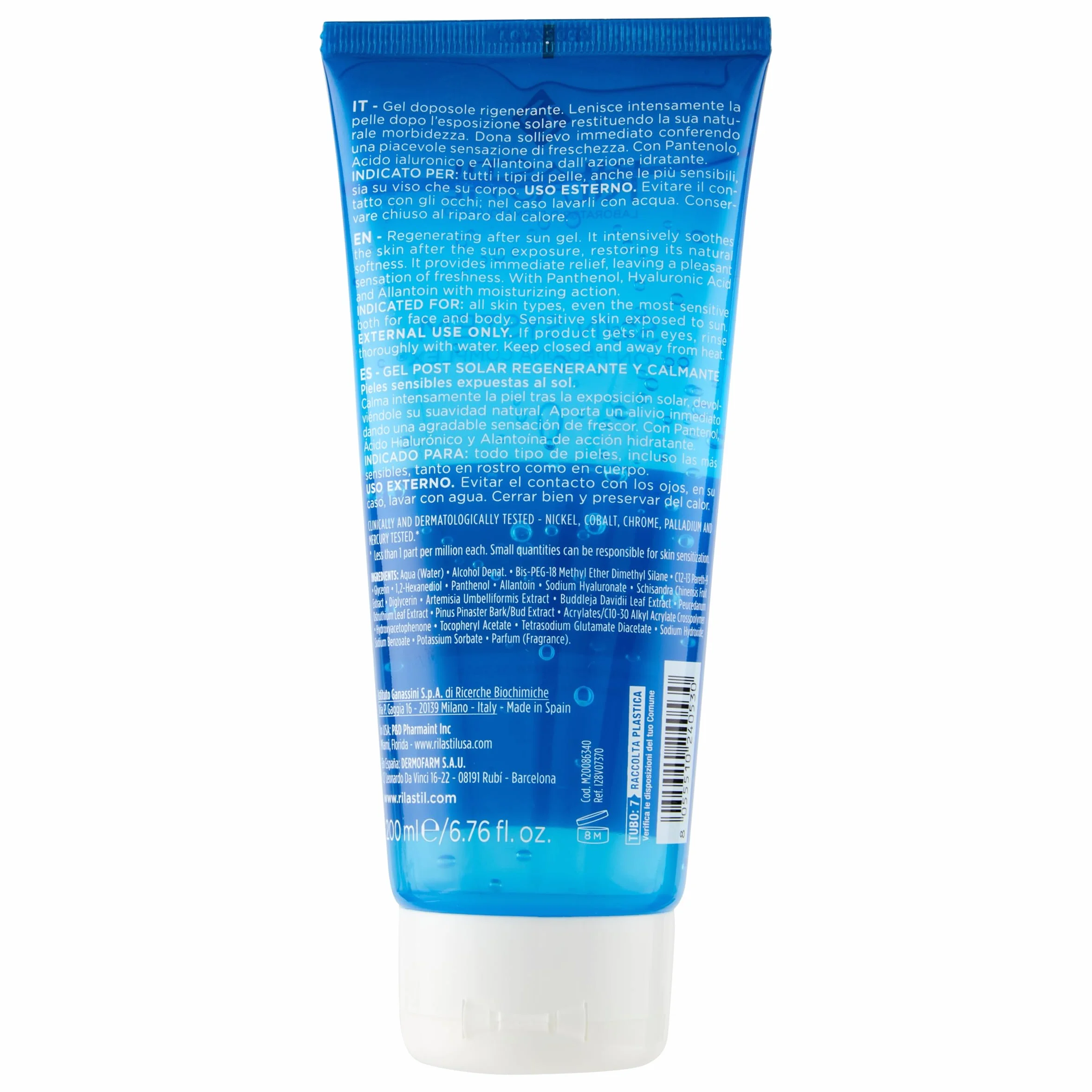 Rilastil Sun System Gel Doposole Trasparente Viso e Corpo, Rigenerante, Idratante e Lenitivo con Acido Ialuronico, per Pelli Sensibili Confezione da 200ml