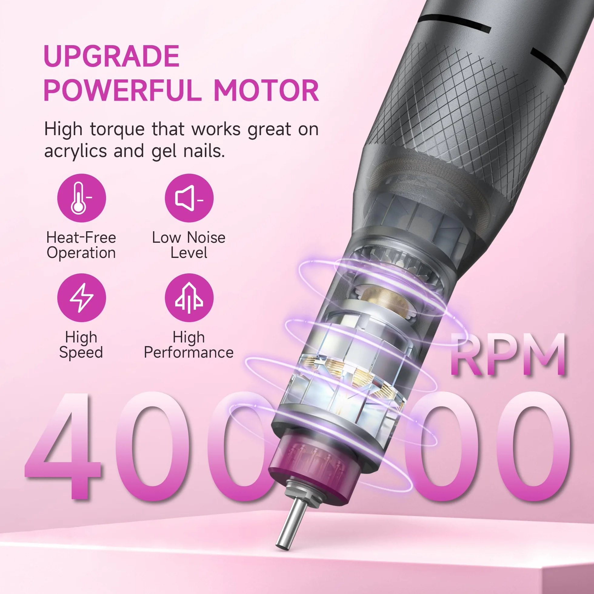 HMC320 Fresa per Unghie Professionale Ricaricabile 40000 Giri/min Kit Limetta Portatile Grigio Scuro