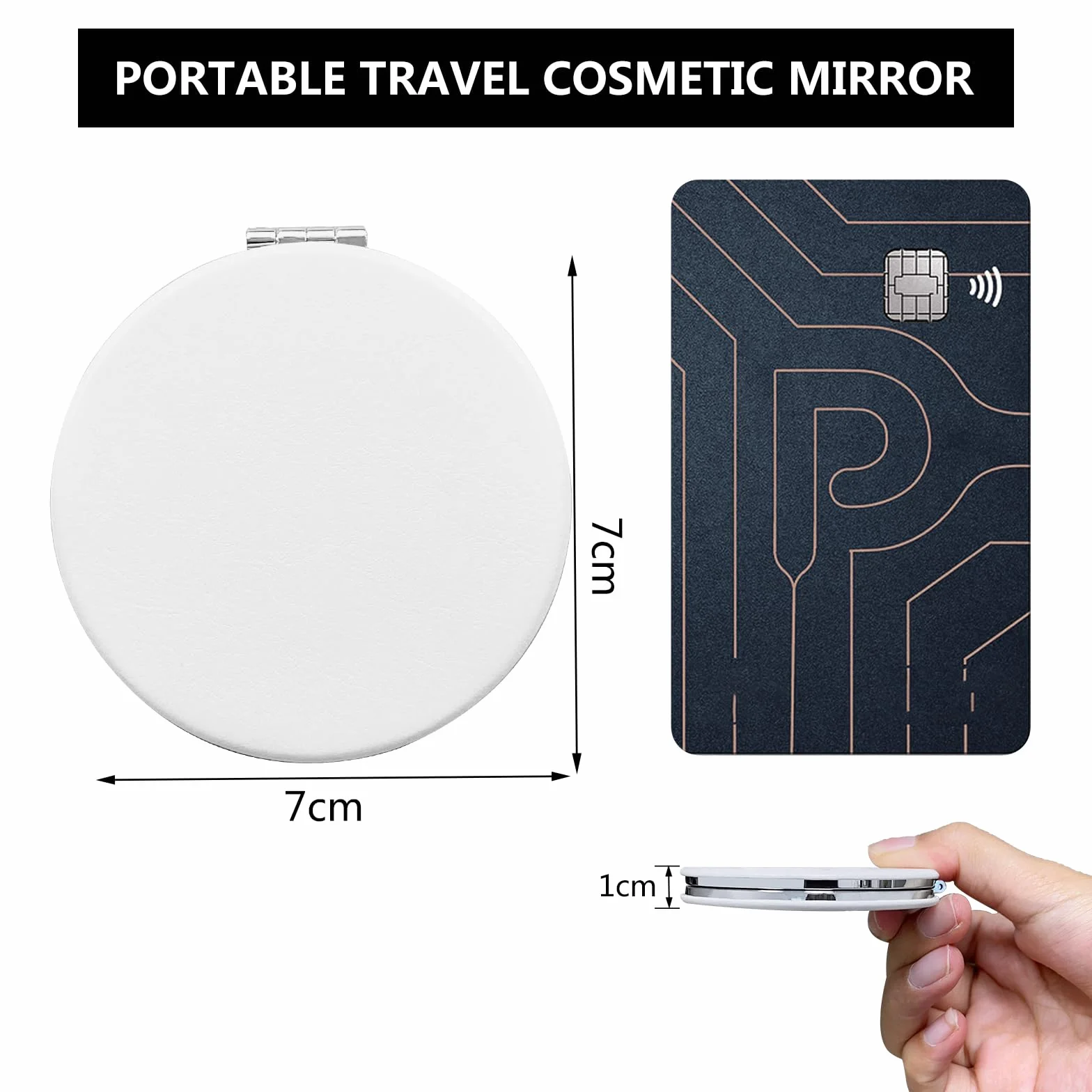 Specchio Compatto PU 2 Pezzi Mini Trucco Doppio Pieghevole Viaggio 73MM 80MM Bianco