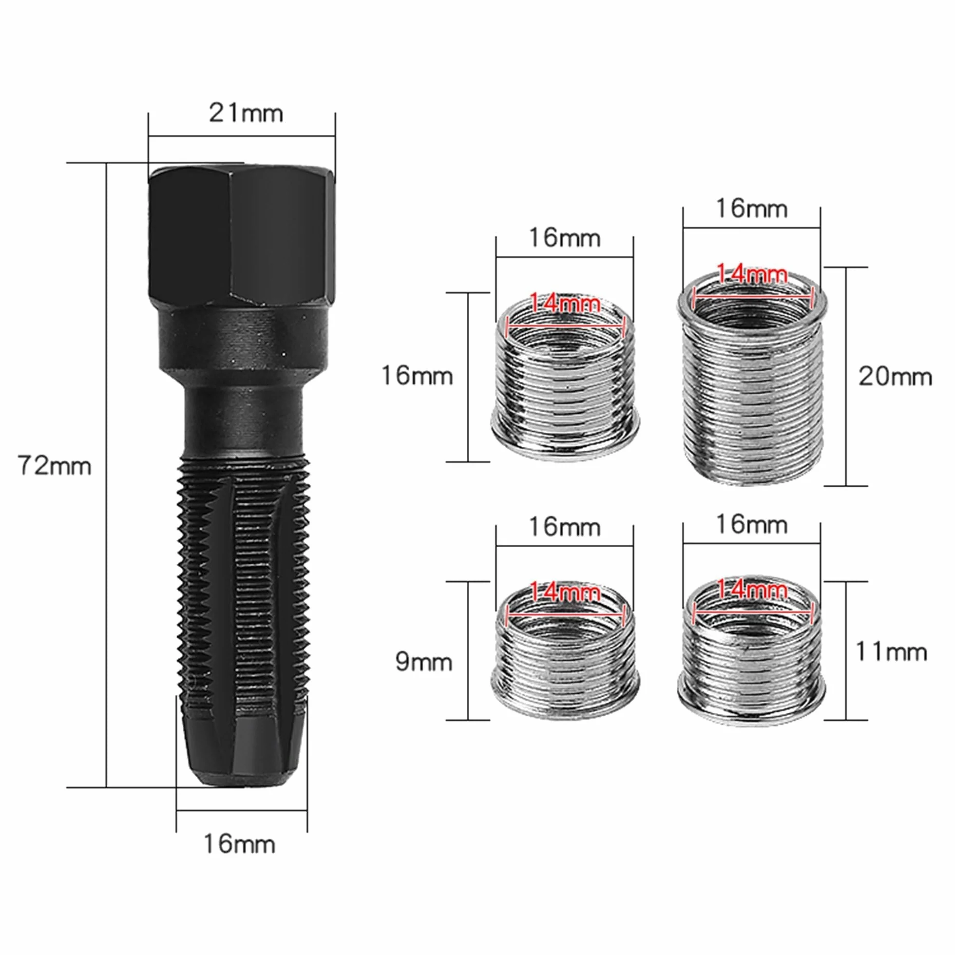 ANBOO Set di 5 Strumenti di Riparazione Filettature Candele Accensione M14 x 1,25 con 4 Inserti
