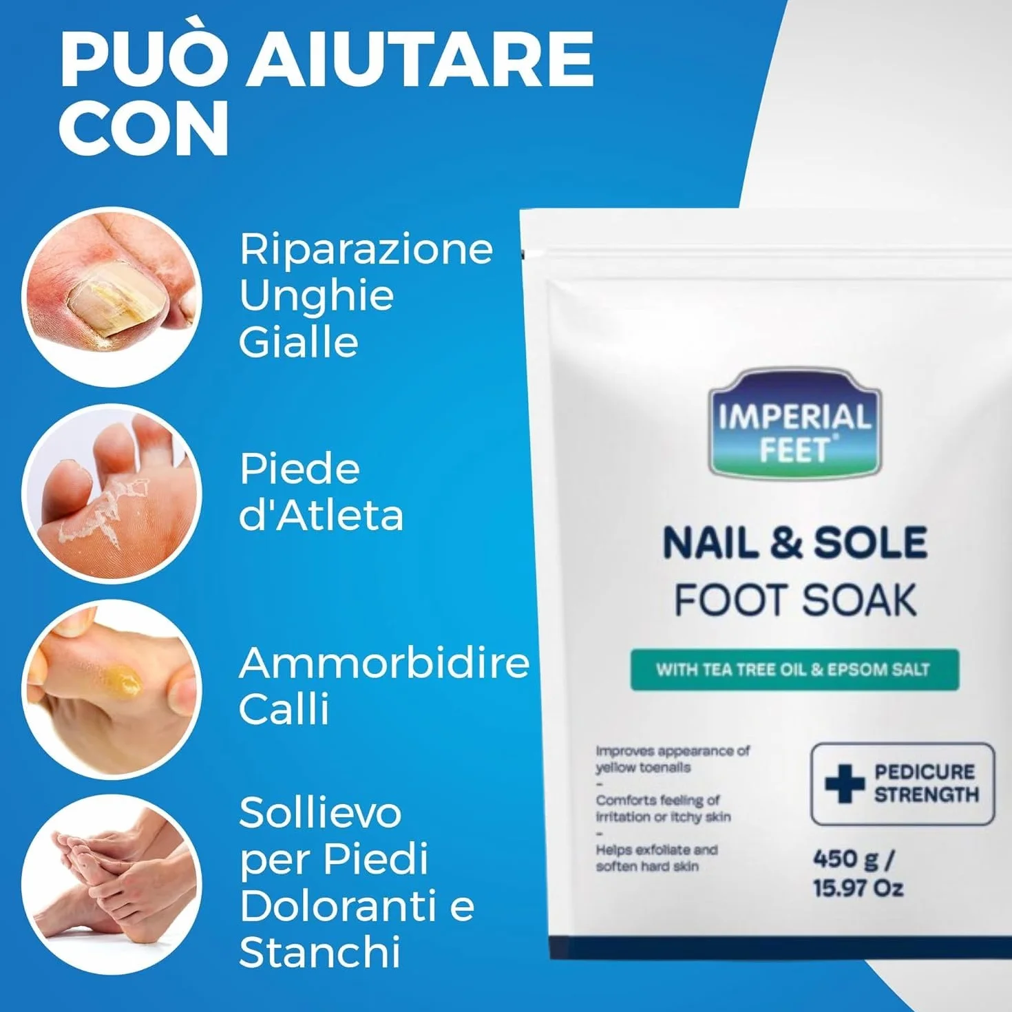 Pediluvio di Qualità con Olio di Tea Tree e Sale di Epsom | Trattamento Anti Funghi per Unghie e Piede d'Atleta | Idratante e Deodorante | Esfoliante