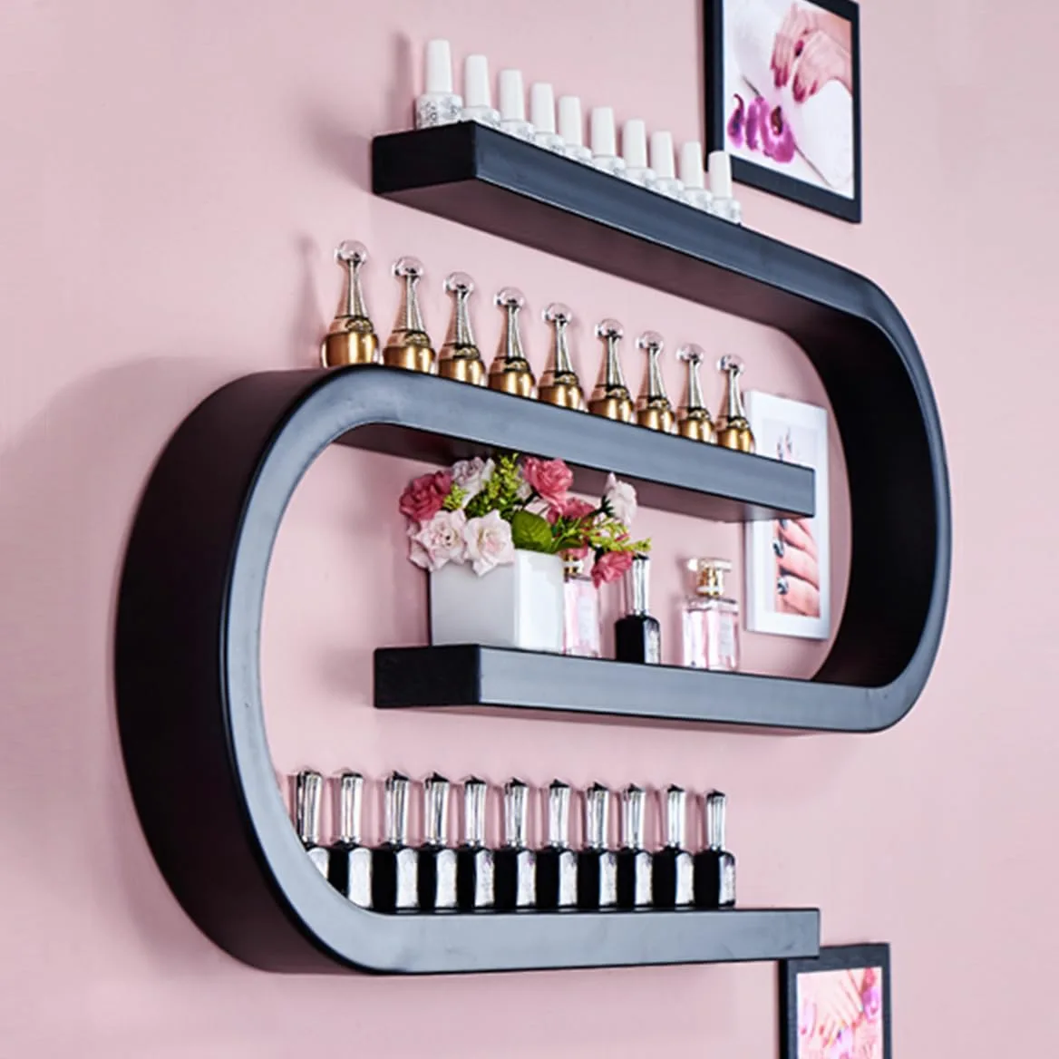 Organizer Versatile in Metallo, Mensola da Parete per Smalto A Forma di U, per Riporre Smalti, Oli Essenziali, Bottiglie di Profumo,Nero
