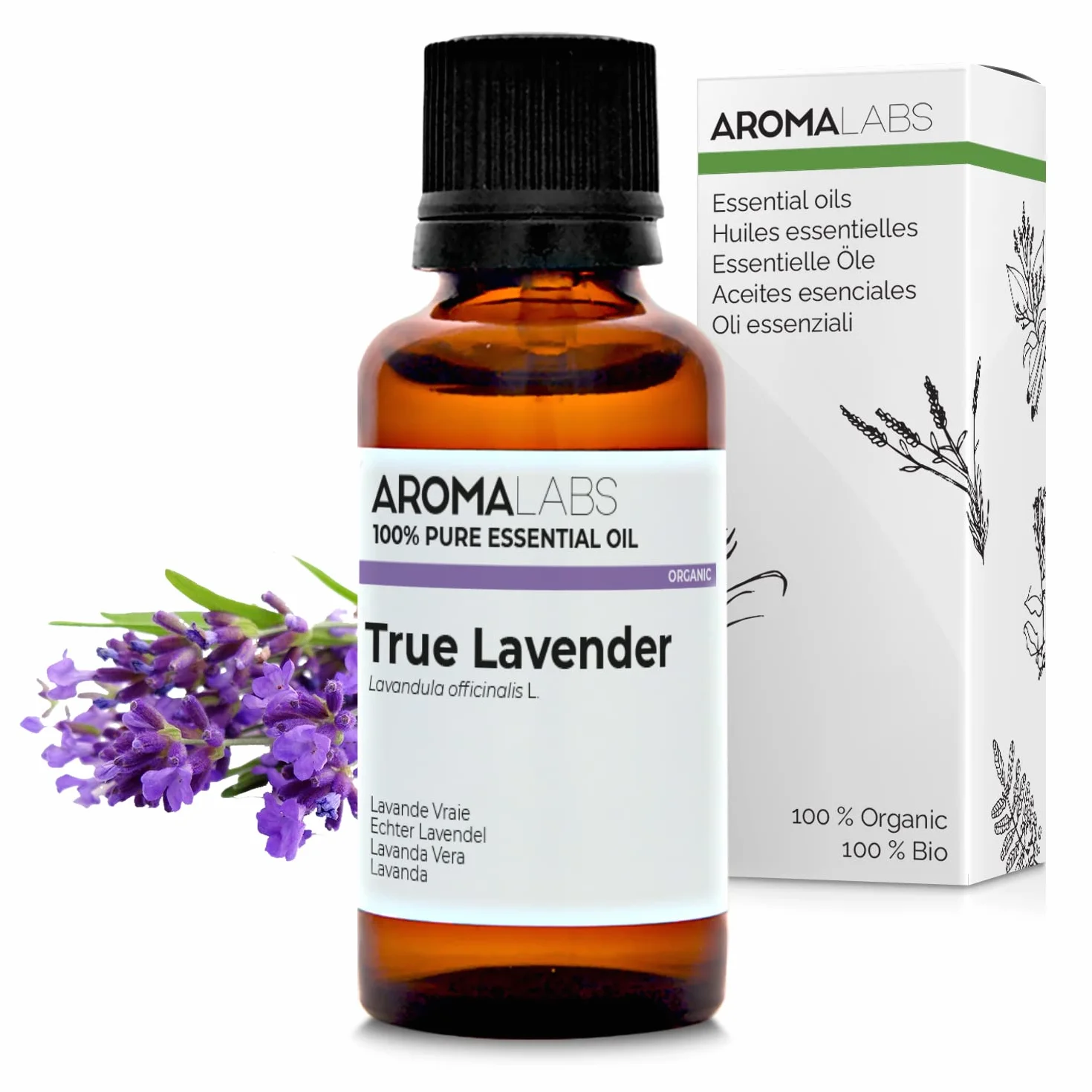 Lavanda Vera BIO (Lavandula officinalis) - 30 mL - Olio Essenziale Chemiotipizzato e Certificato AB - Distensione & Rilassamento - Aroma Labs - Made in France