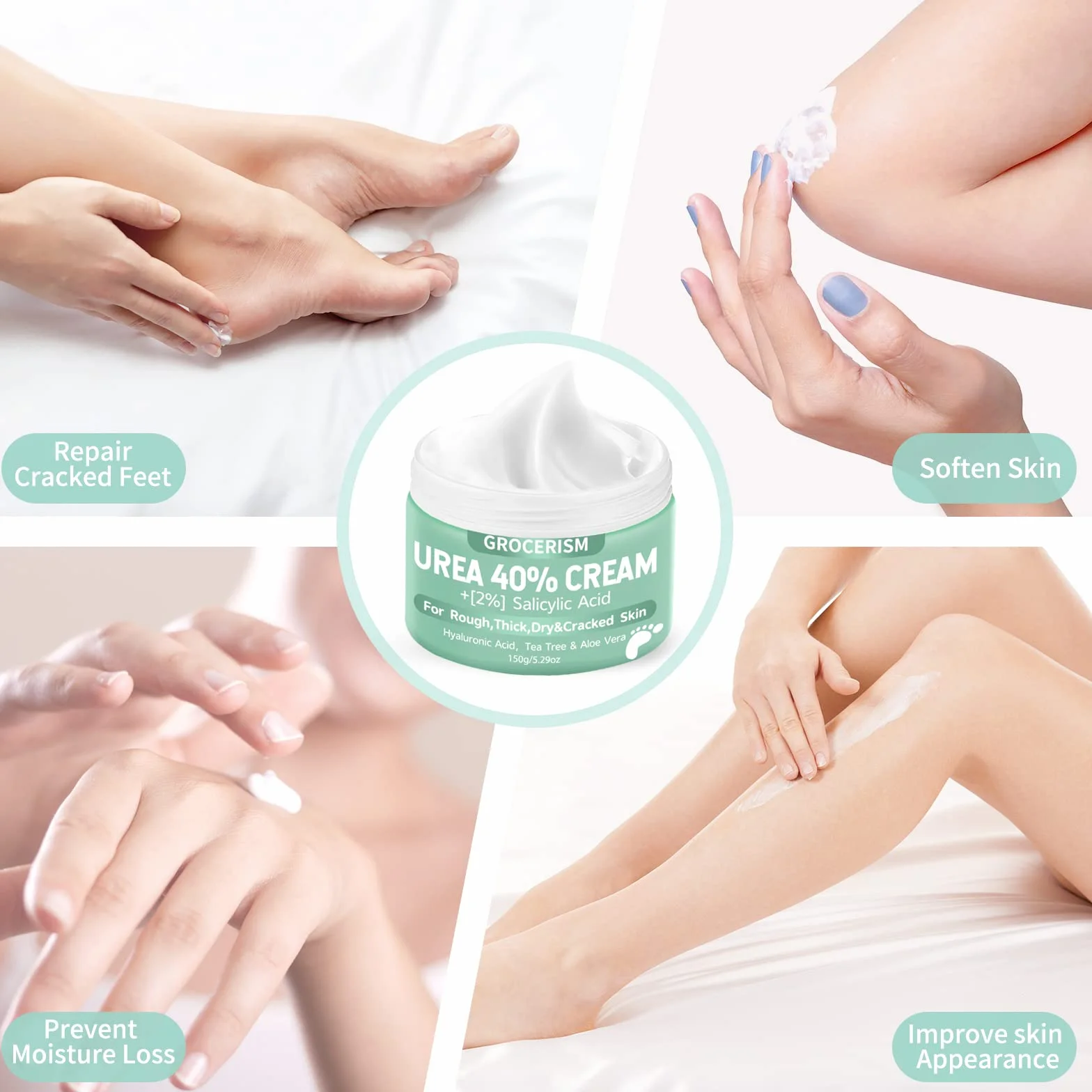 Crema Piedi Urea 40% 150g con Acido Ialuronico, Tea Tree, Aloe Vera - Idratazione Profonda
