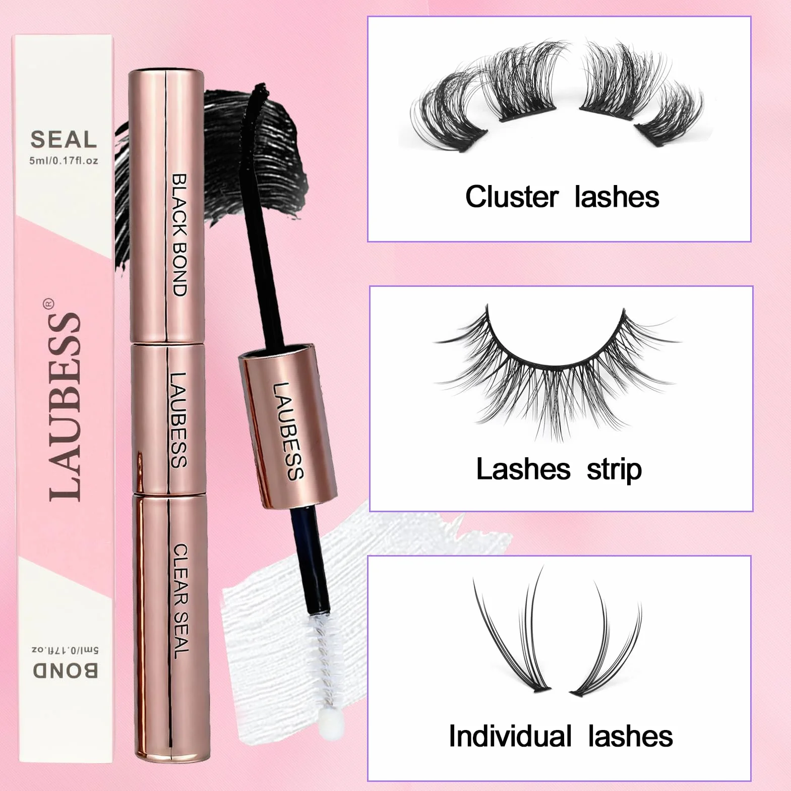 LAUBESS Colla Ciglia Finte Waterproof 10ml Black/Clear 48-72 Ore