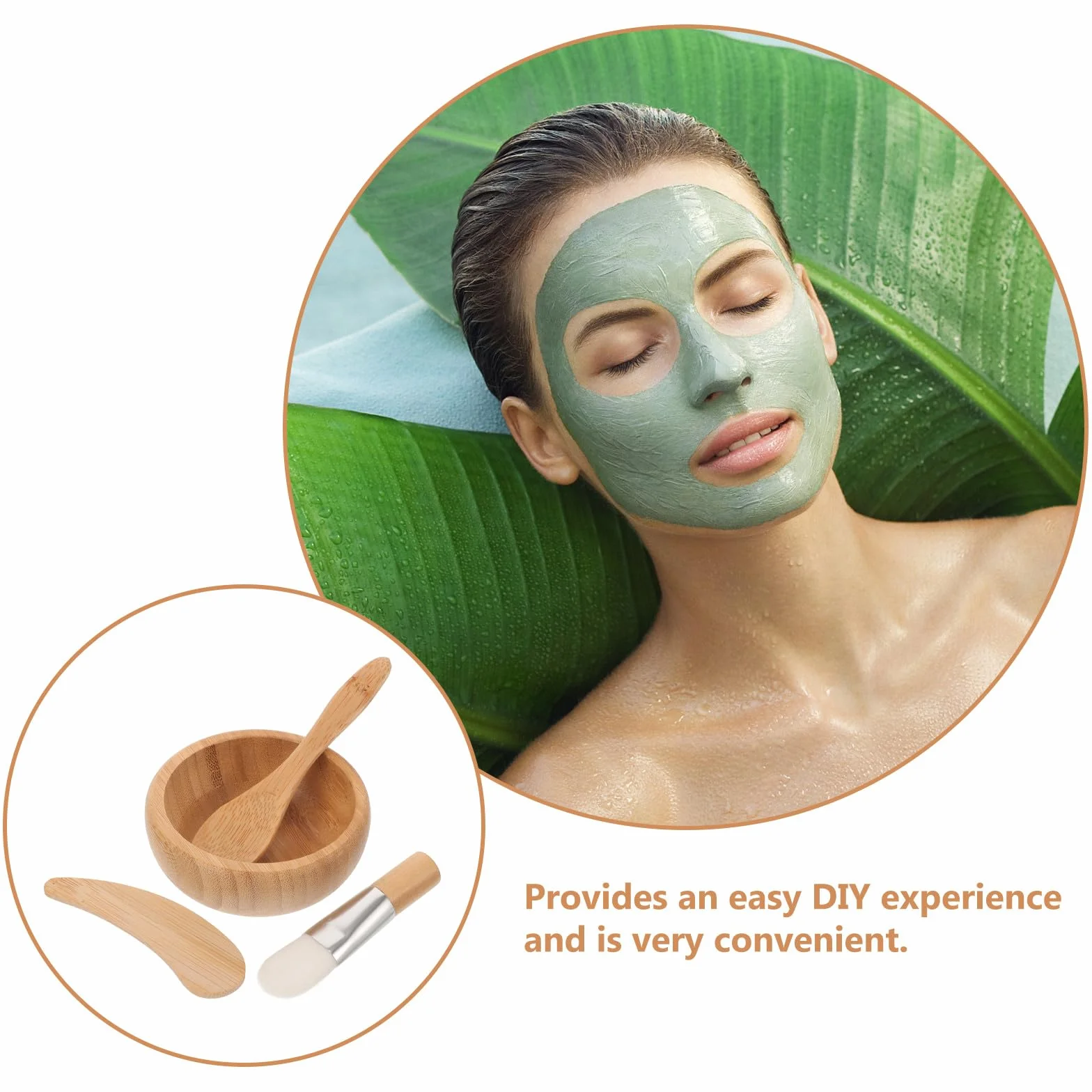GANAZONO Set Maschere Viso in Legno Naturale Ciotola, Pennello, Bastoncino e Cucchiaio, Kit Completo per Preparazione Maschere Idratanti e Pulizia Viso a Casa e Salone Stili multipli