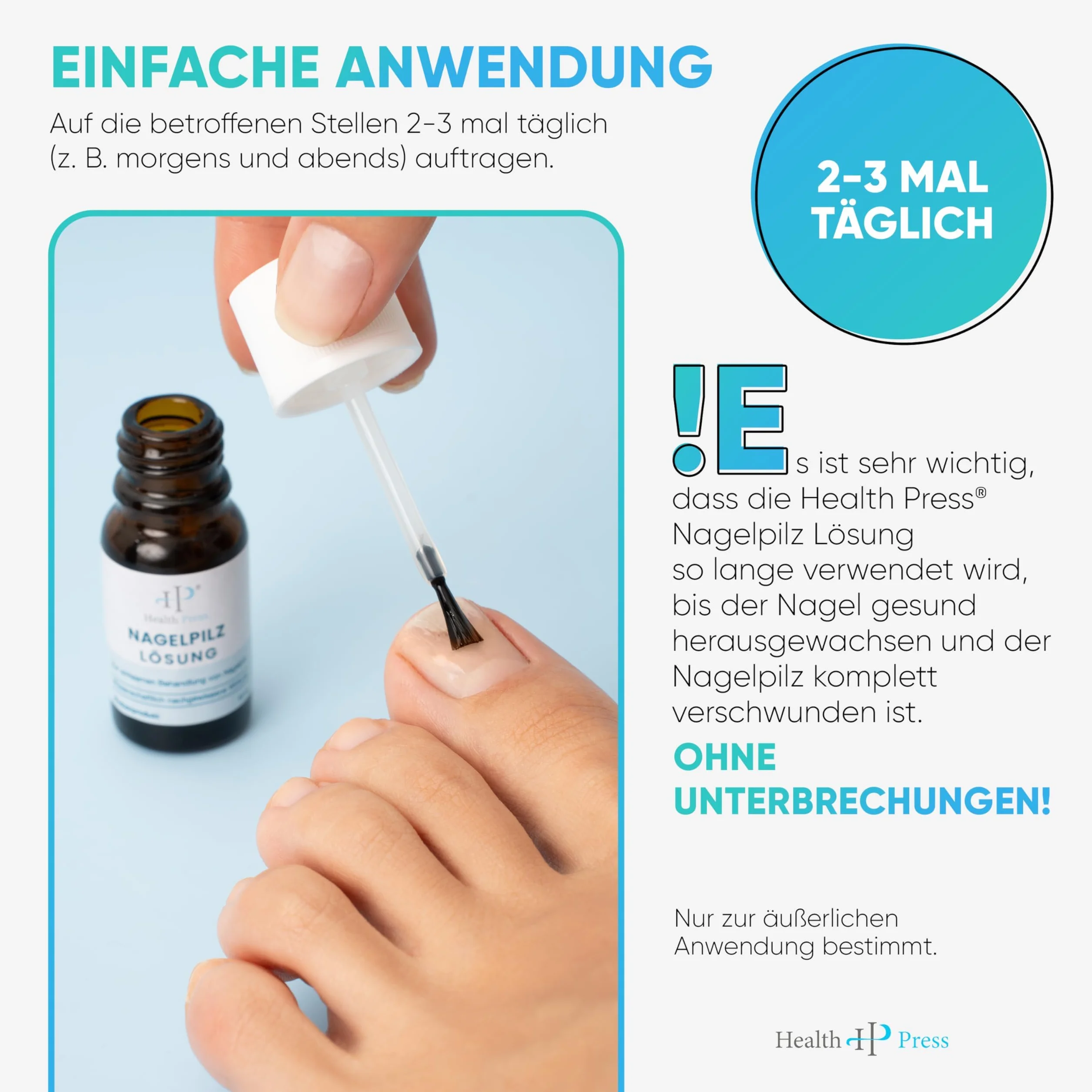 Health Press, Soluzione per Micosi delle Unghie, Liquido Antimicotico, Smalto per Piedi e Mani, Trattamento Adatto ai Diabetici, Efficace contro le Infezioni Fungine, 10 ml