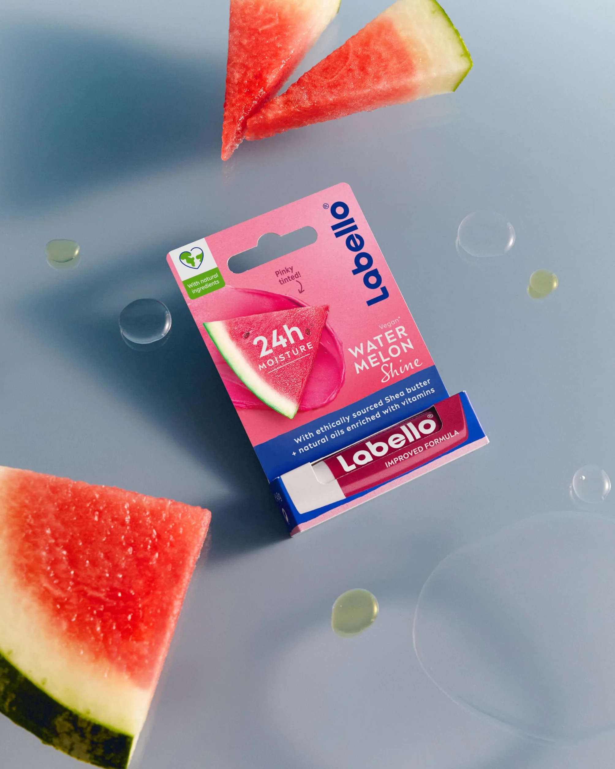 Labello Watermelon Shine Burrocacao labbra 4.8 g, Balsamo labbra colorato e nutriente all'aroma di Anguria con pigmenti scintillanti, Lip balm idratante per 24 ore con ingredienti di origine naturale