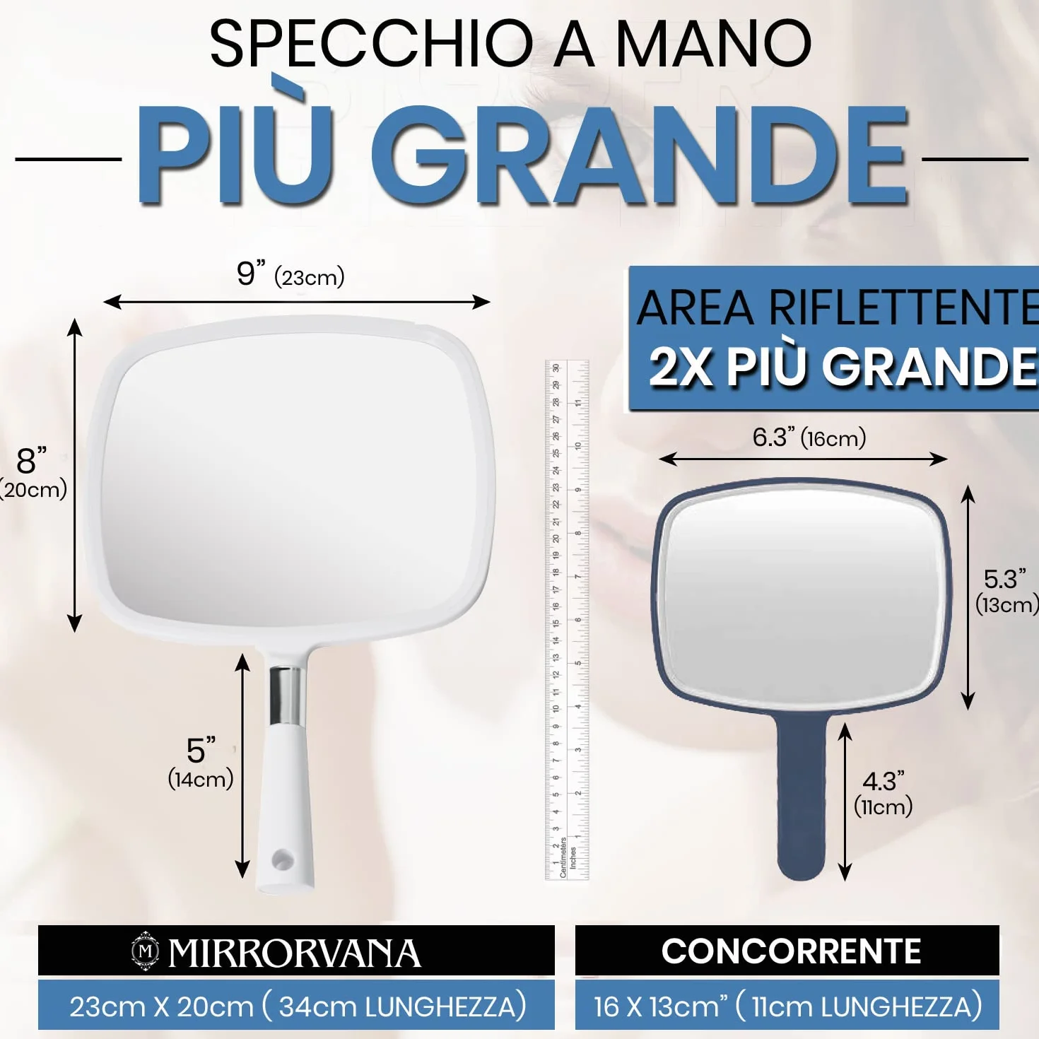 Mirrorvana Specchio portatile con manico ergonomico 23 x 33 cm bianco
