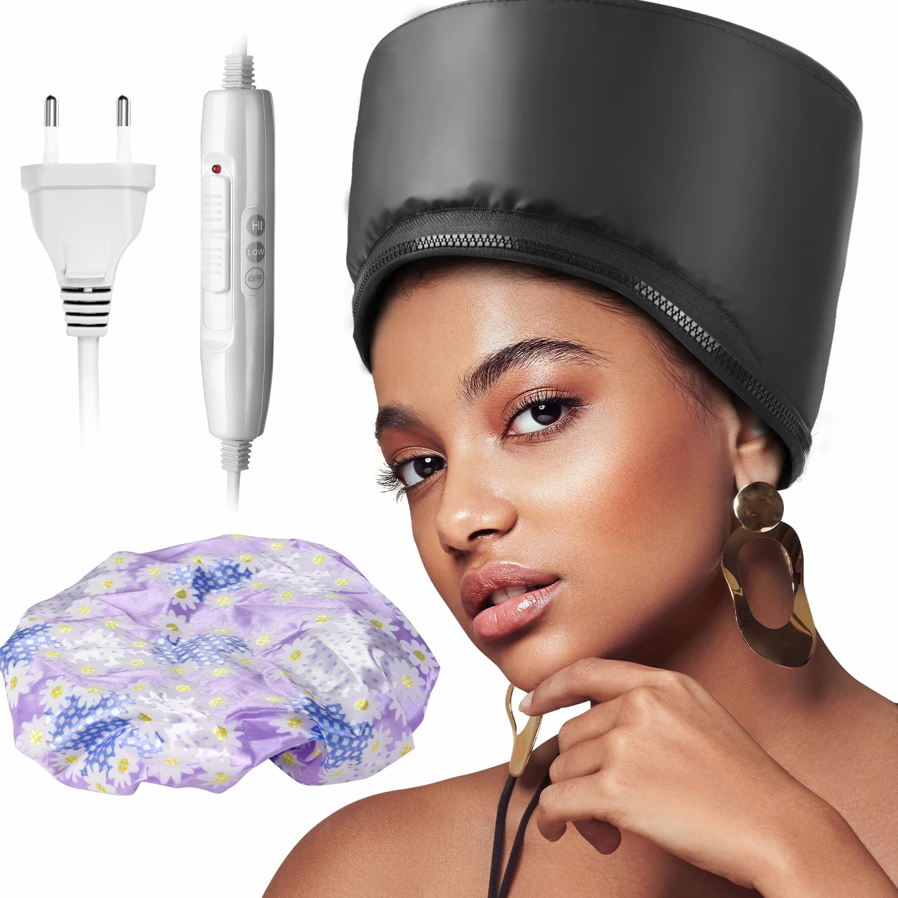 Cuffia Termica per Capelli, Cappello termico per Capelli Elettrico, Cuffia Cappuccio con 2 modalità di temperatura per Hair Cura Casa, salone (Nero)