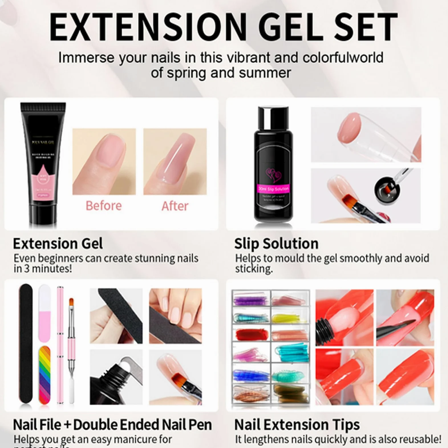 Kit Per Ricostruzione Unghie Strumento Manicure Texture Liscia Con Lampada | Gel di Finitura Professionale per Unghie Per Viaggi Esterni Scuola Compagna Sorella Figlia Moglie