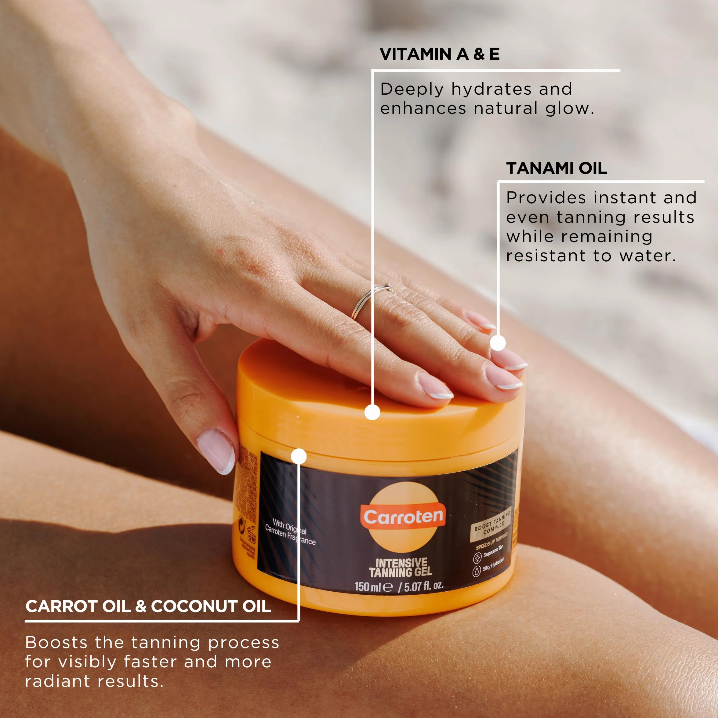 Carroten Intensive Tanning Gel 150 ml Acceleratore abbronzatura con olio di cocco vitamine A E