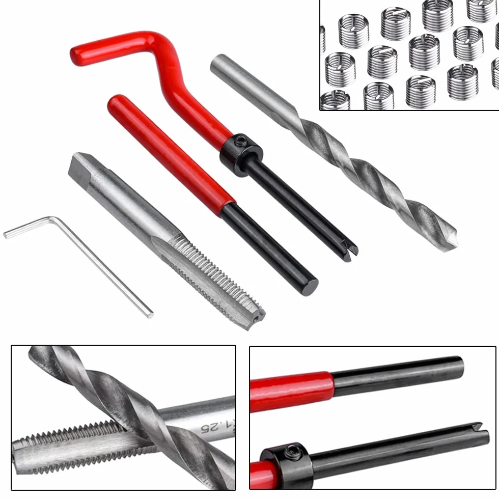 Mesee Kit Riparazione Filettatura M8 Acciaio Inossidabile, Strumenti Filettatura con Trapano Maschio Chiave Inserti per Automotive