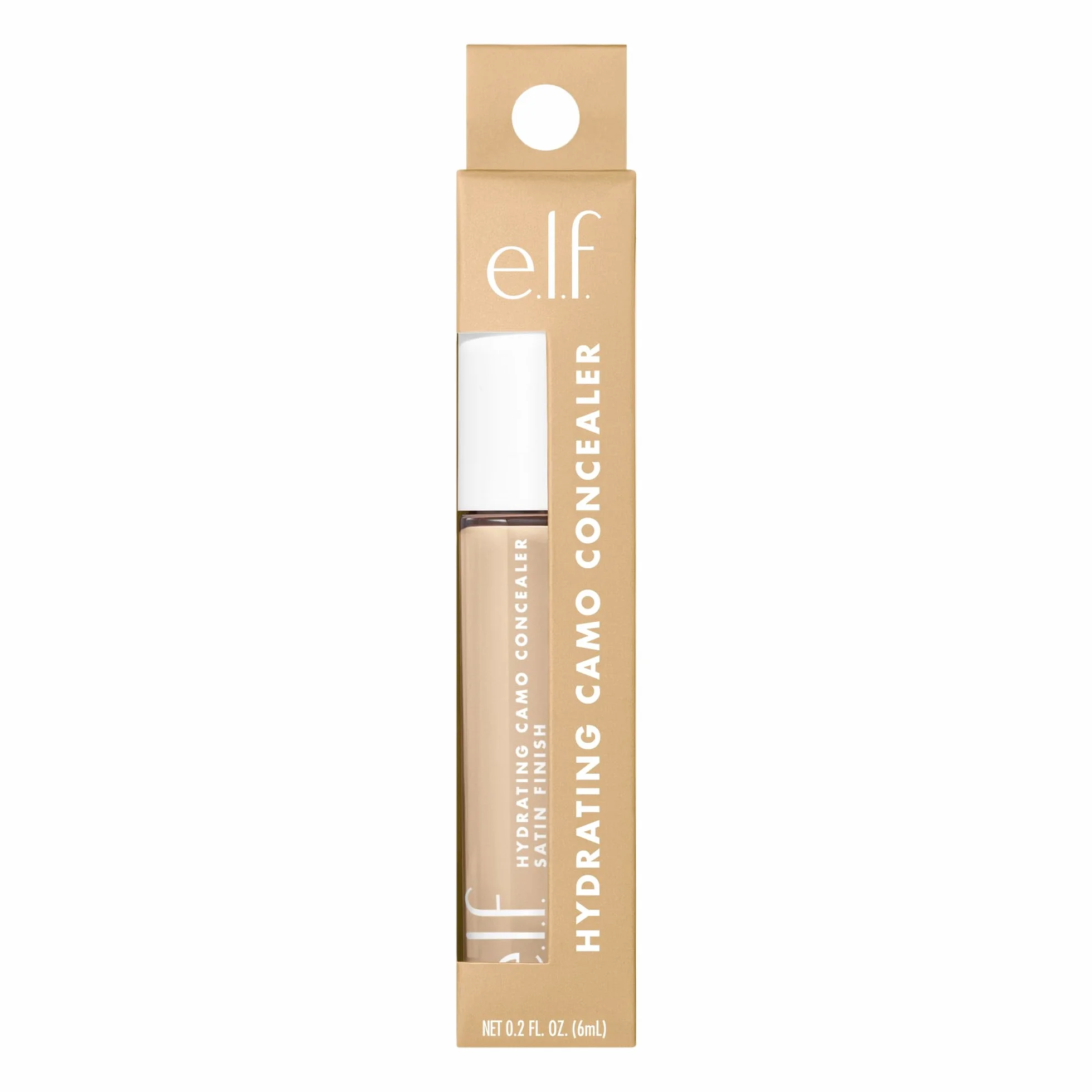 e.l.f., Hydrating Camo Concealer, leggero, coprenza totale, a lunga tenuta, nasconde, corregge, copre, idrata, illumina, finish satinato, resiste tutto il giorno, 6 mL (0,20 fl oz), Medium Peach