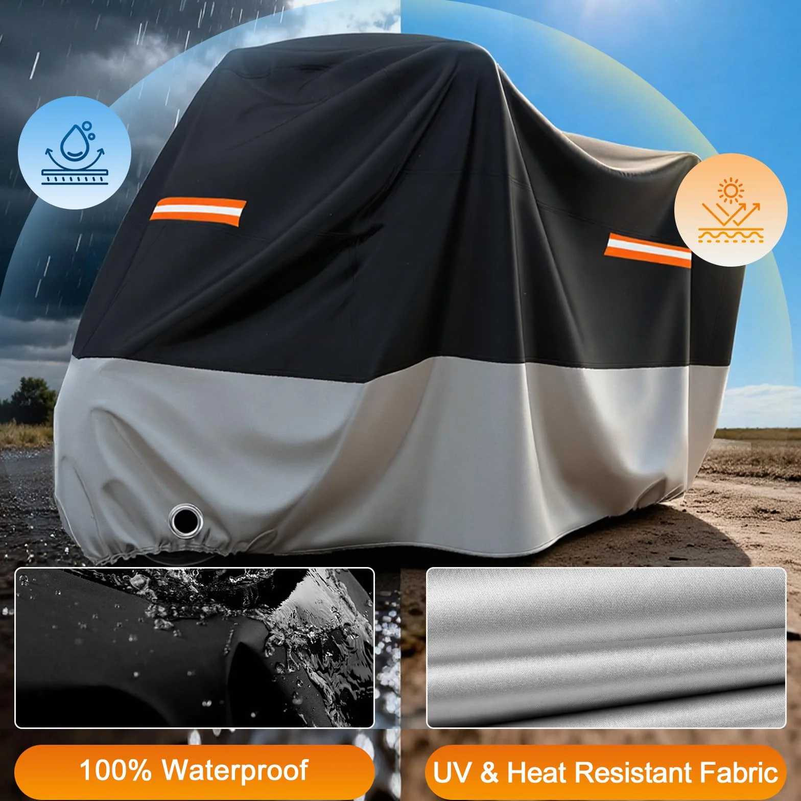 Favoto Copertura Moto Impermeabile XXL Oxford Antipolvere Protezione UV 245x105x125cm Nero Argento