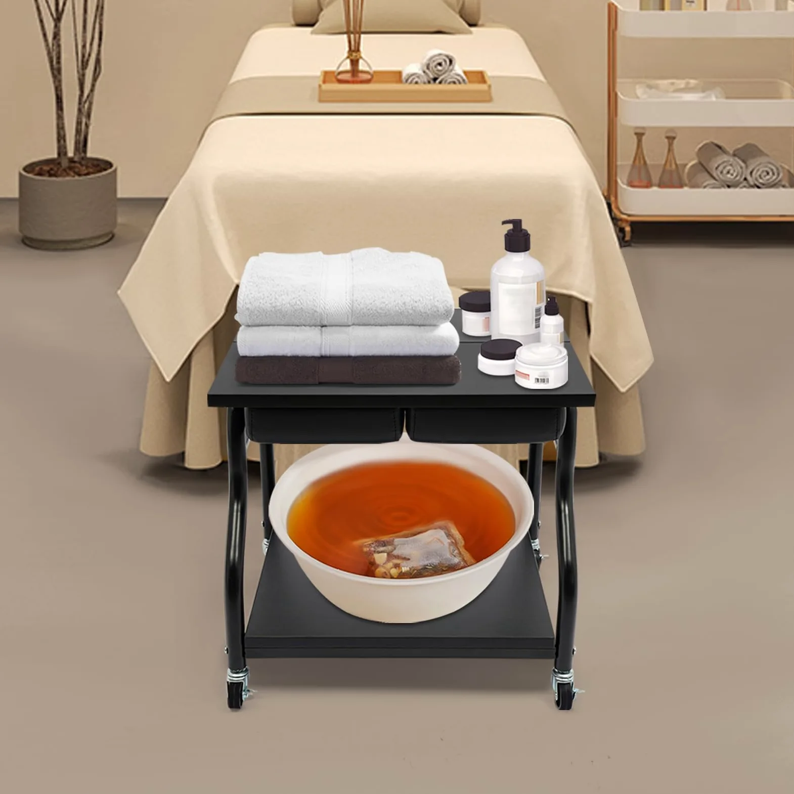 Carrello da Parrucchiere BZYFJB Pediluvio per Manicure e Massaggio Salone Portatile con 4 Ruote e poggiapiedi Dispositivo Professionale per la Cura dei Piedi per saloni di Bellezza