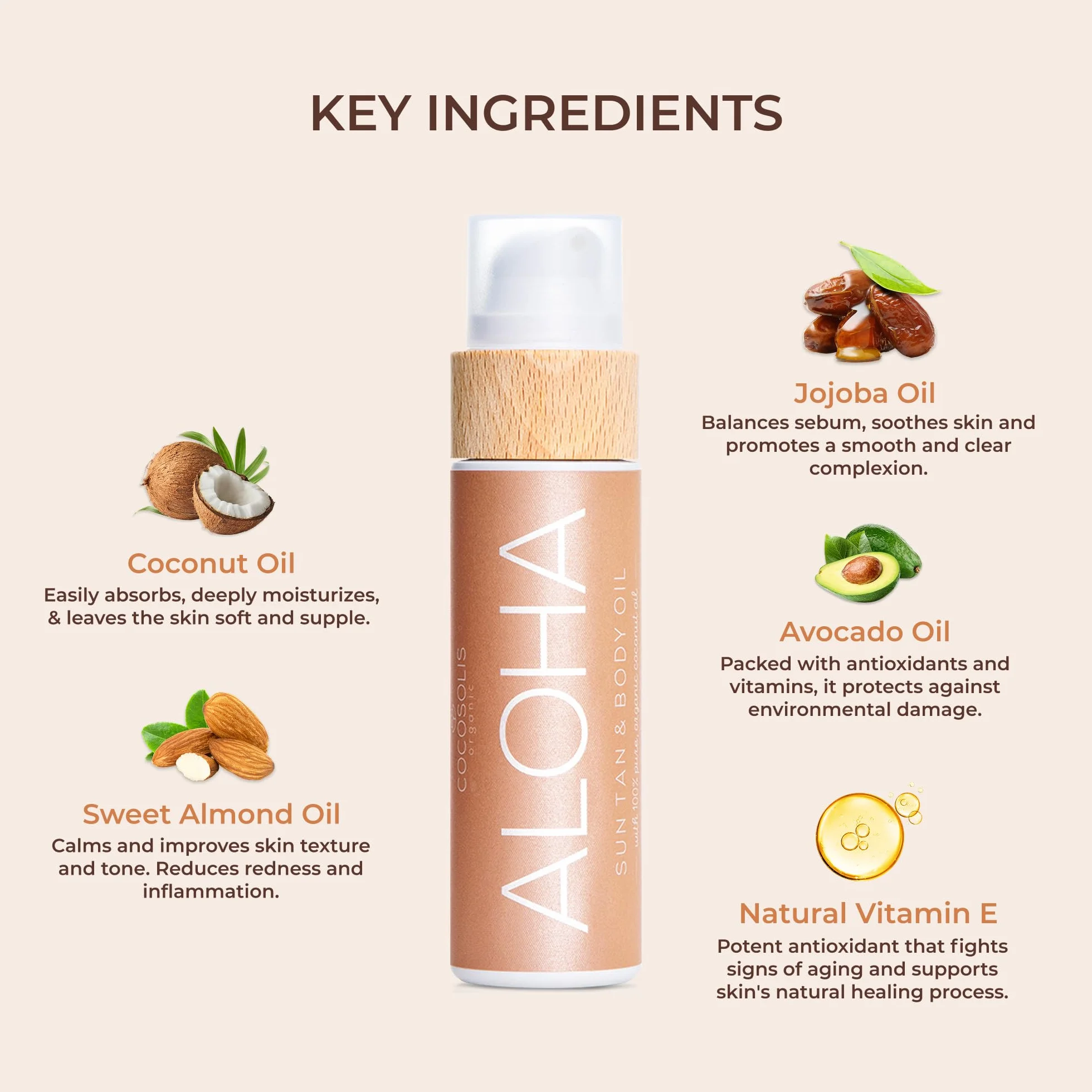 COCOSOLIS Aloha – Super Abbronzante con Vitamina E, Olio Corpo Abbronzante – Crema solare Bio Oil per un’Abbronzatura Cioccolato – Sei oli naturali per una Pelle Sana e Radiosa - 110 ml