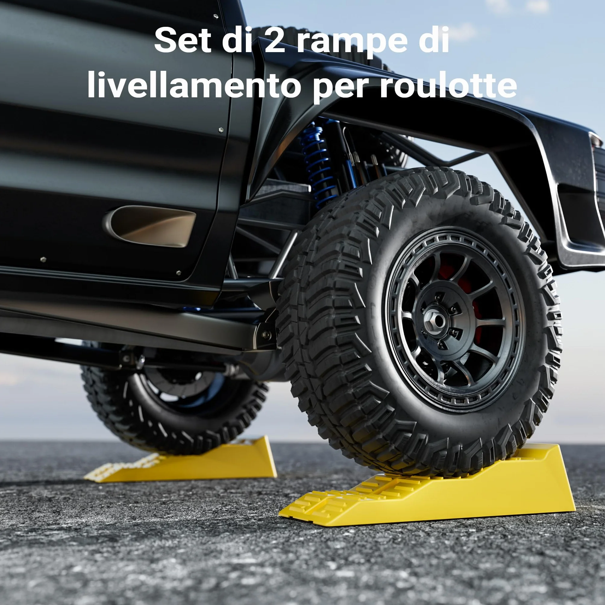 Cunei fermaruota Wiltec 3 altezze 40/70/100 mm Set 2 pezzi capacità carico 3 t per auto camper roulotte
