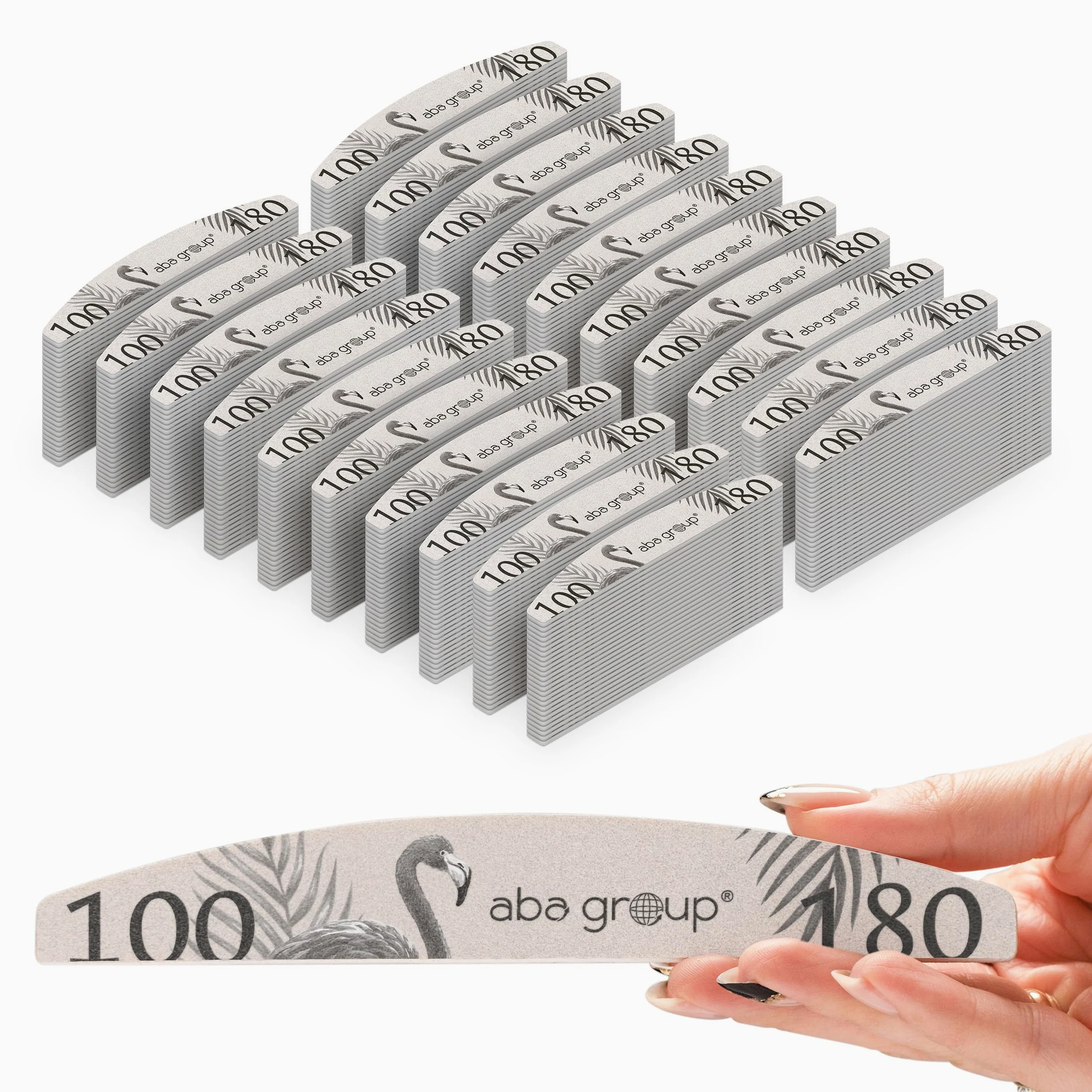 ABA GROUP Lima per unghie 100/180-500 pezzi, a mezzaluna di 2 mm di spessore, strumenti professionali per unghie in gel e naturali, lime per unghie in gel, lime per unghie double face, set di lime per