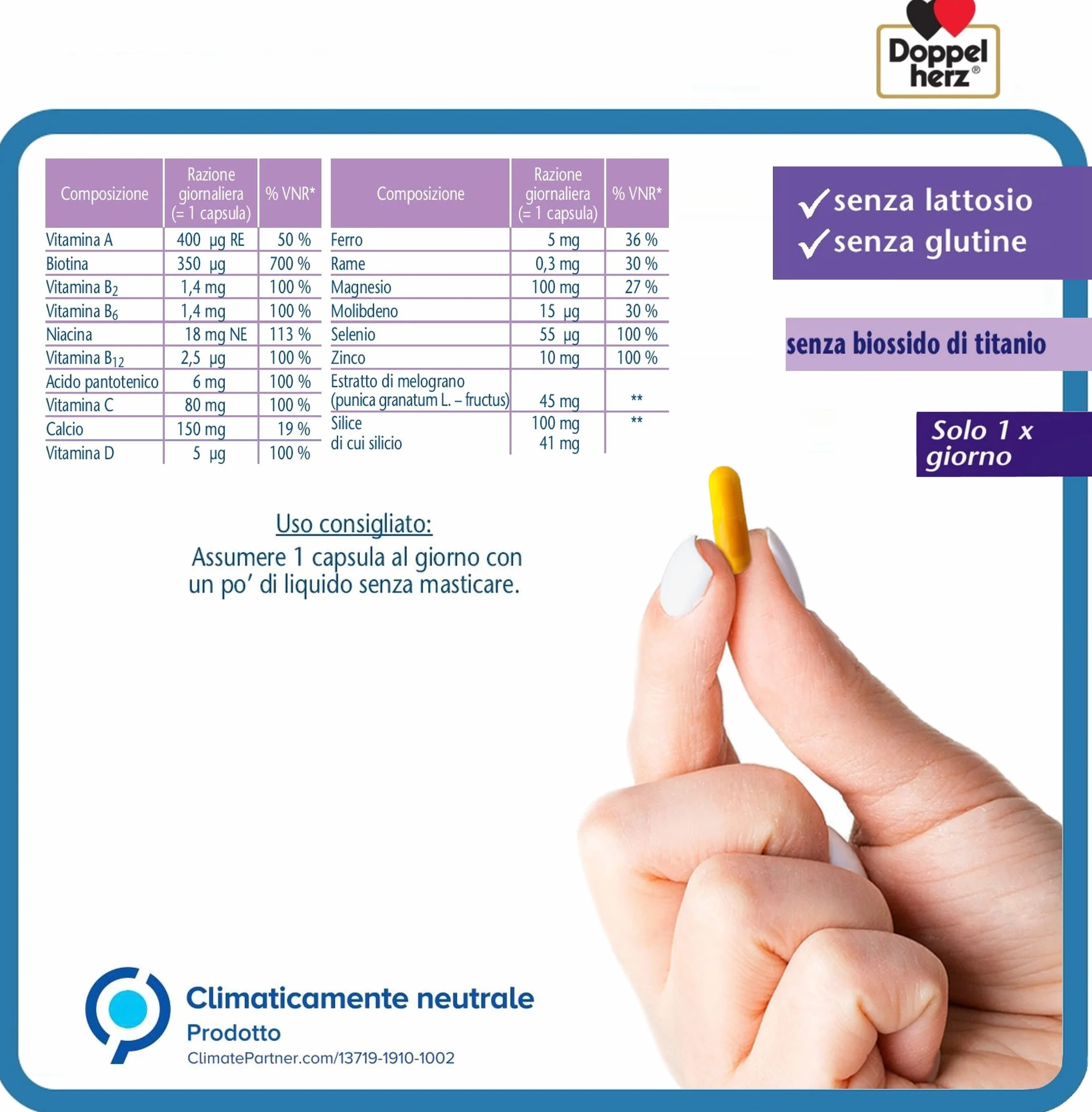 Unghie Forti EXTRA – Integratore per Unghie Fragili con Biotina, Zinco e Selenio – con Silice ed Estratto di Melograno – 30 Capsule – Senza Glutine e Senza Lattosio – 1 al Giorno - Doppelherz