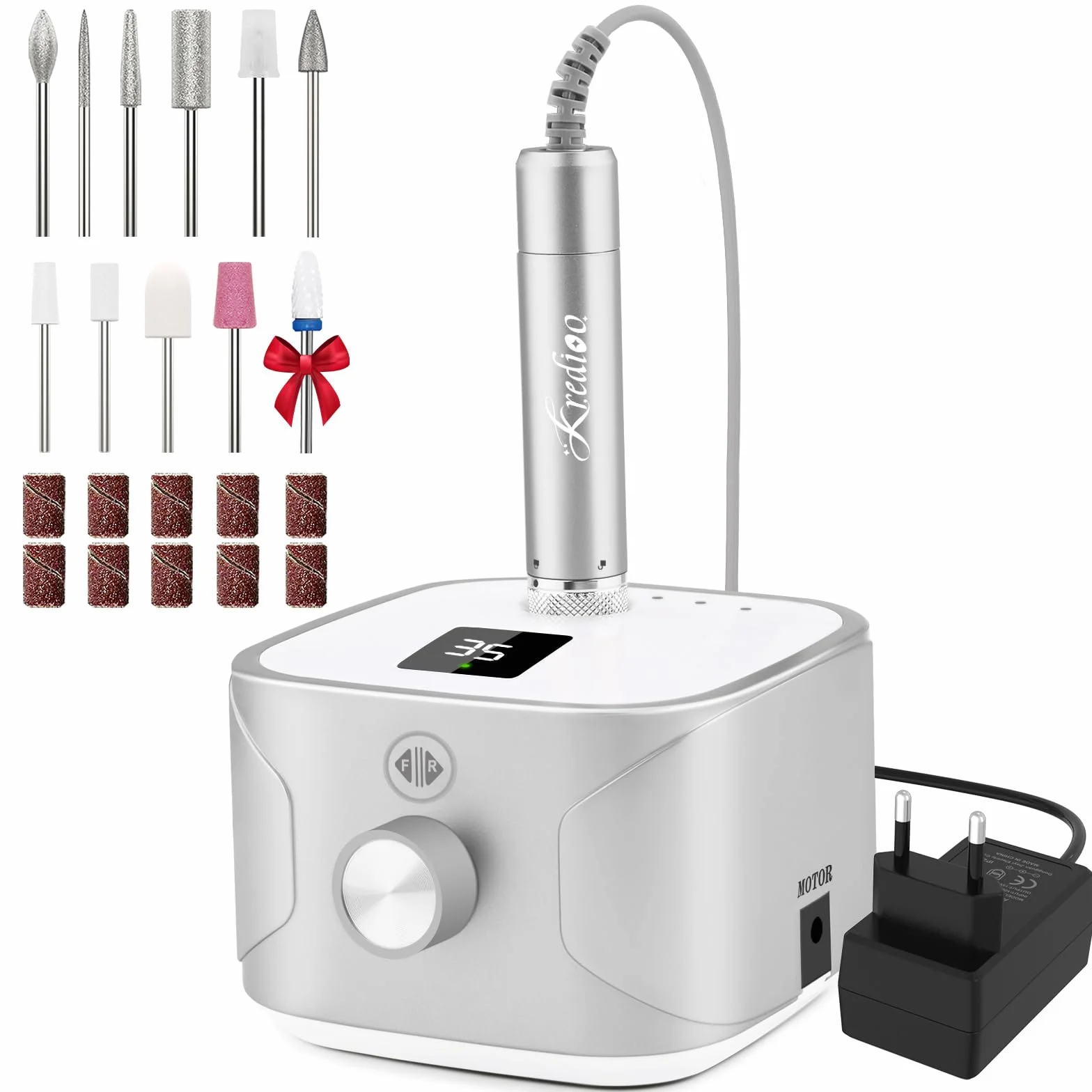 Kredioo Fresa per Unghie Professionale 35000RPM, Trapano Elettrico per Rimozione Gel/Smalto, Argento