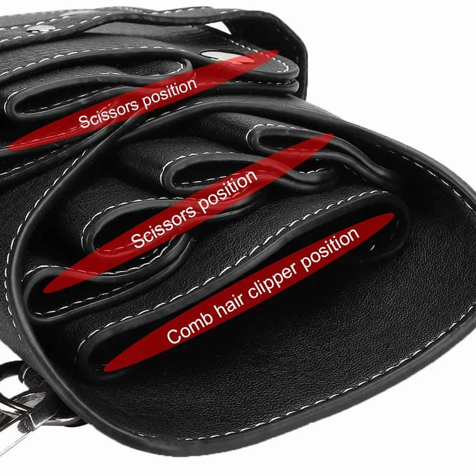 Borsa per Forbici Staccabile Marsupio da Parrucchiere Kit per Parrucchieri in Pelle PU Borsa da Barbiere Rivetto Adatto per Forbici da Parrucchiere, Clip, Pettini per Capelli (Nero)