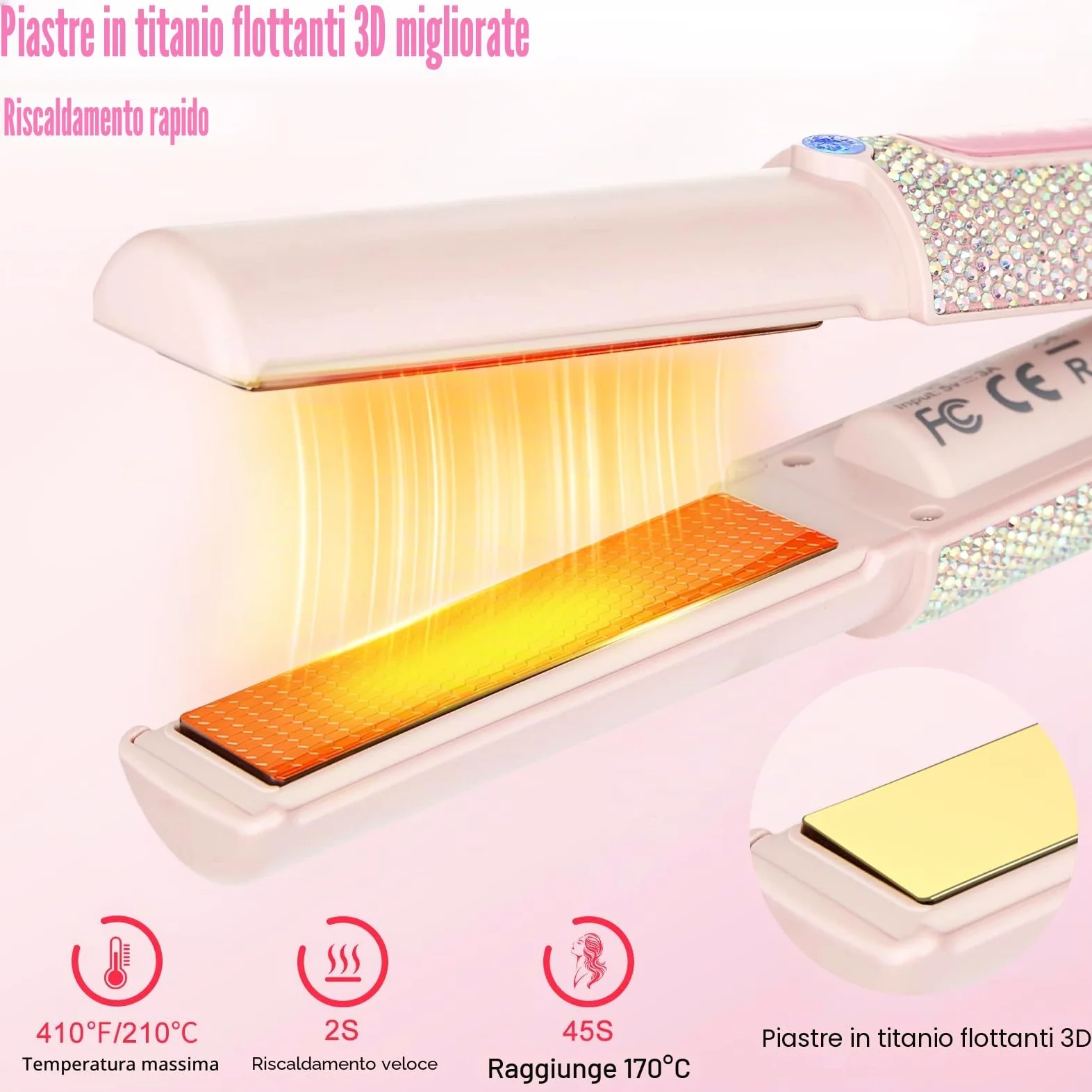 Piastra Capelli Senza Fili 5000mAh, Mini Piastra per Capelli 2 in 1, Piastra Portatile Senza Fili in Titanio, Piastra da Viaggio per Capelli, 3 Temp 2S HEAT Rapido MAX 410℉ Con Spegnimento Automatico