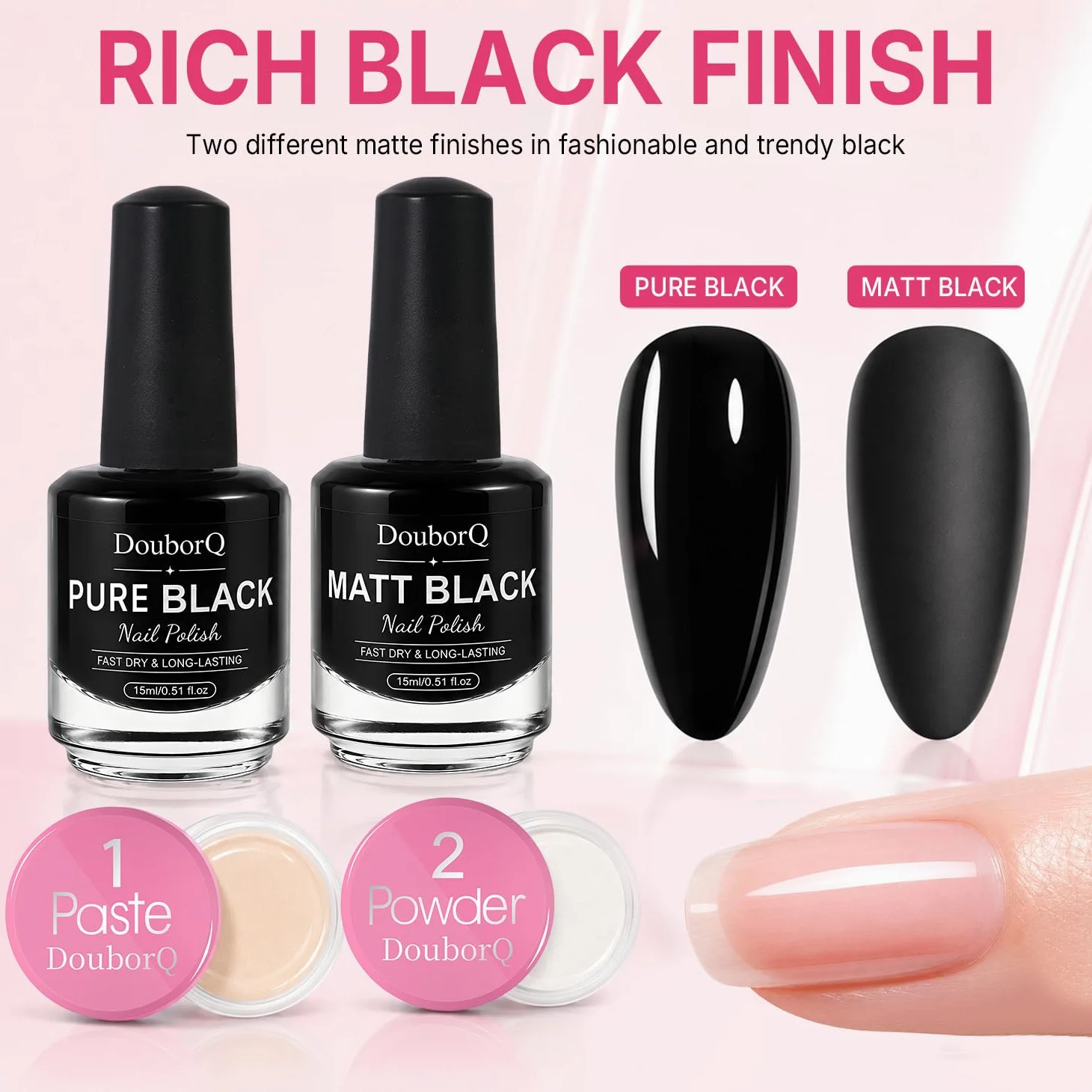 Major Dijit Set di smalti neri classici opachi, con set per la cura delle unghie | Set di riparazione più 2 colori: nero lucido e smalto nero opaco da 15 ml, asciugatura rapida, formula alla cheratina