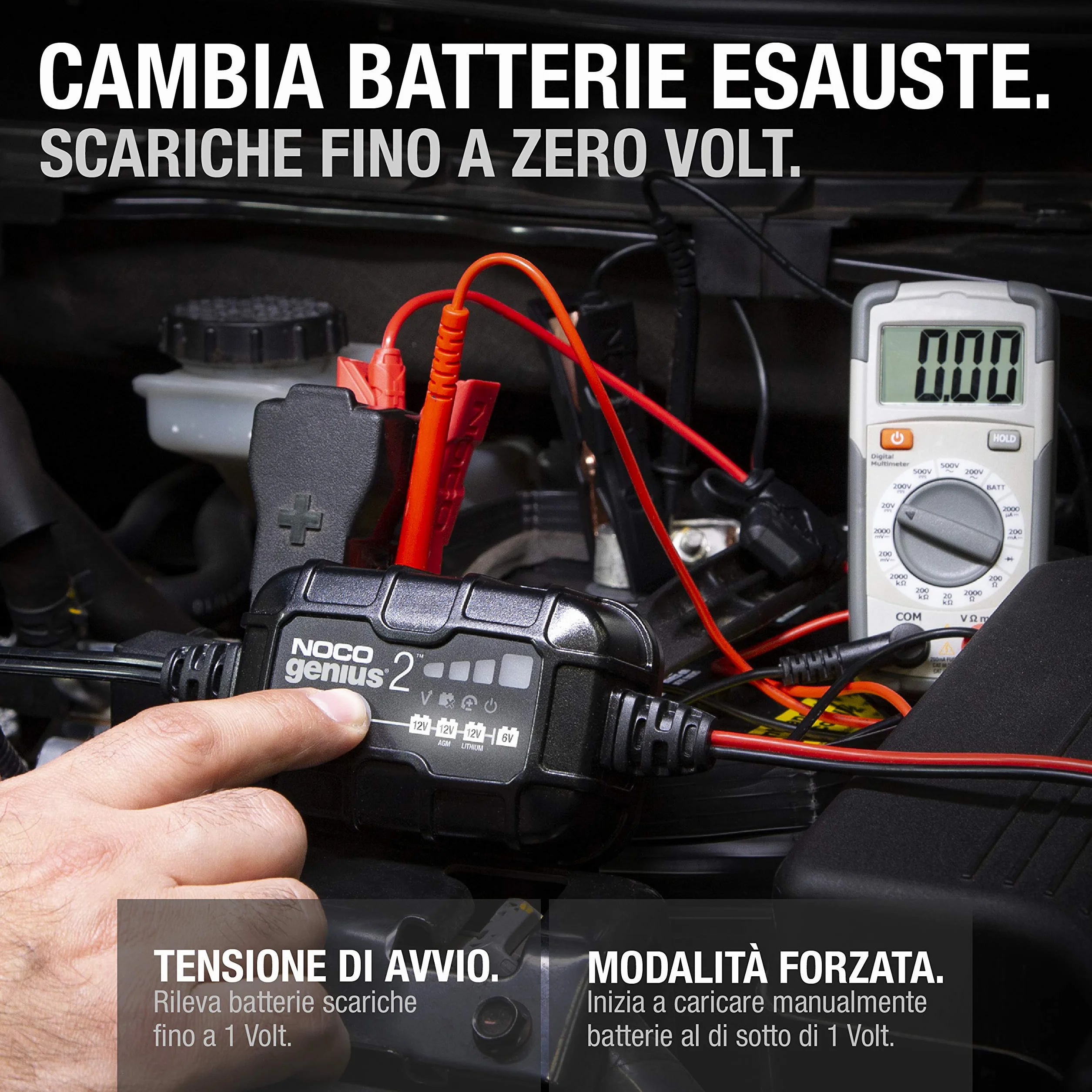 NOCO GENIUS2 Caricabatterie Intelligente 2A 6V/12V Mantenitore di Carica Desolfatatore per Batterie al Piombo e Litio