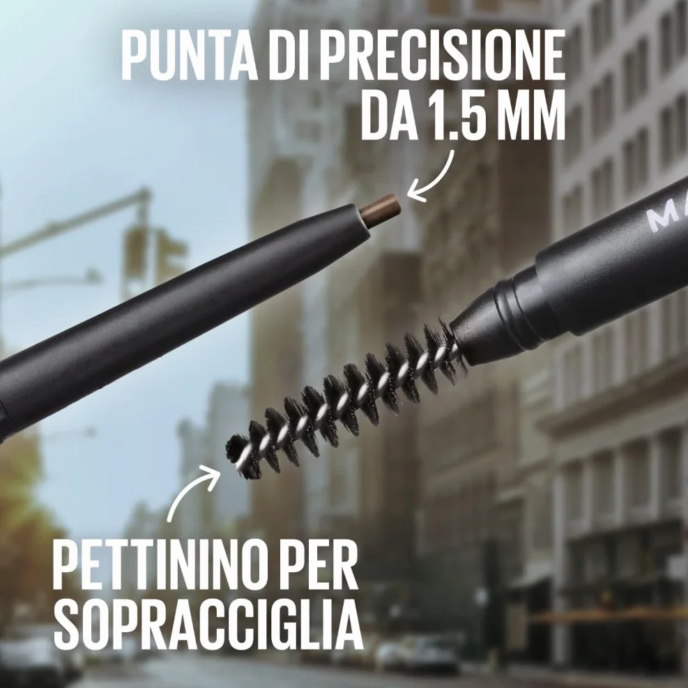 Maybelline New York Matita per Sopracciglia, Sopracciglia Definite, Formula Che Non Si Sfalda, Con Punta di Precisione e Pettinino, Brow Ultra Slim, Tonalità Deep Brown, 7,2 g
