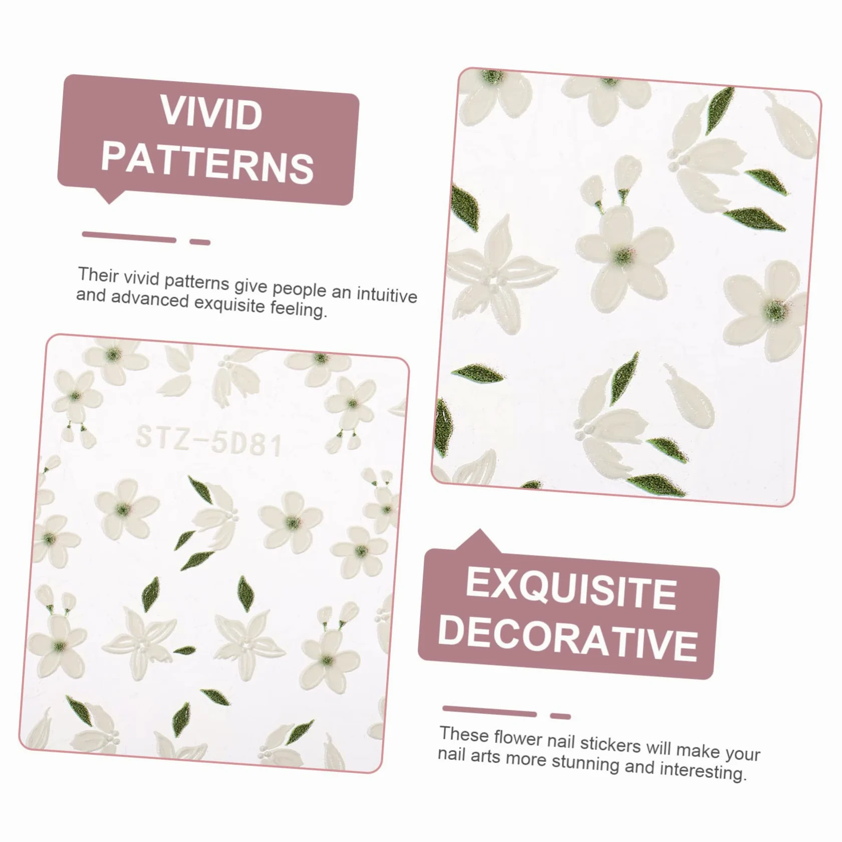 5 Set Adesivi Per Unghie Con Fiori Decorazioni Eleganti Per Nail Art Per Creazioni Diy Facili Applicare Per Domestico 3 Fogli*5