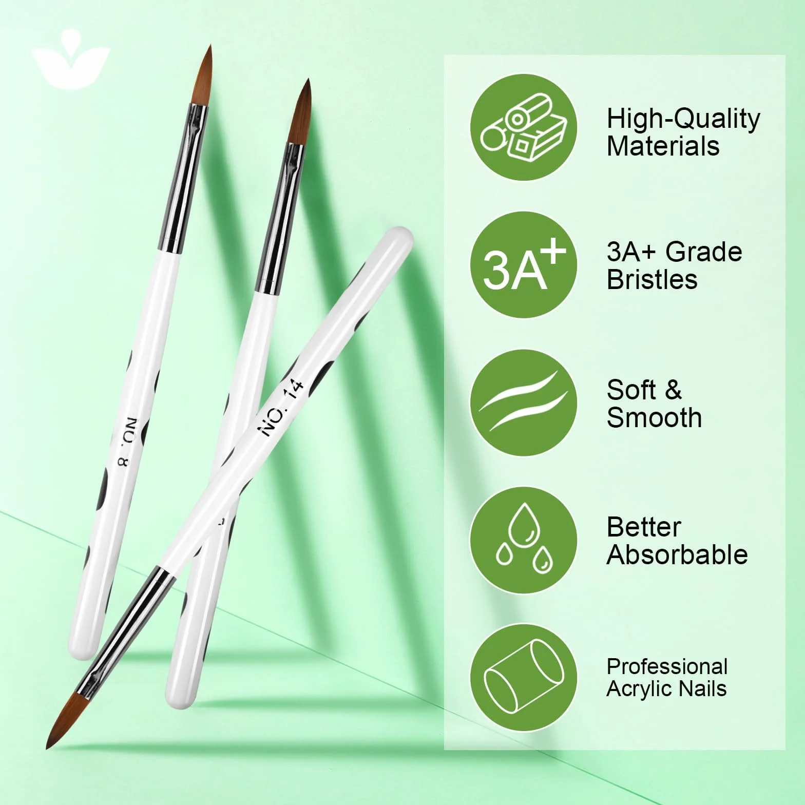 3 Pezzi Set di Pennelli per Unghie in Acrilico, Taglie 8/10/14 Kolinsky Pennello Acrygel Unghie, Professionali Pennelli Nail Art Unghie per Estensione delle Unghie e Intaglio delle Unghie 3D
