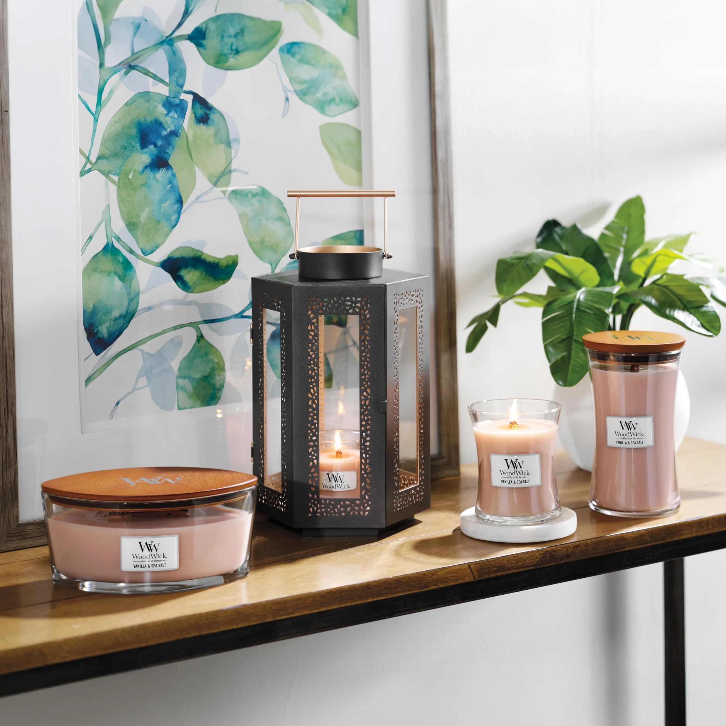 WoodWick Candela profumata Hourglass media con stoppino crepitante | Vaniglia e sale marino | Durata della fragranza: fino a 20 ore (Confezione da 2)
