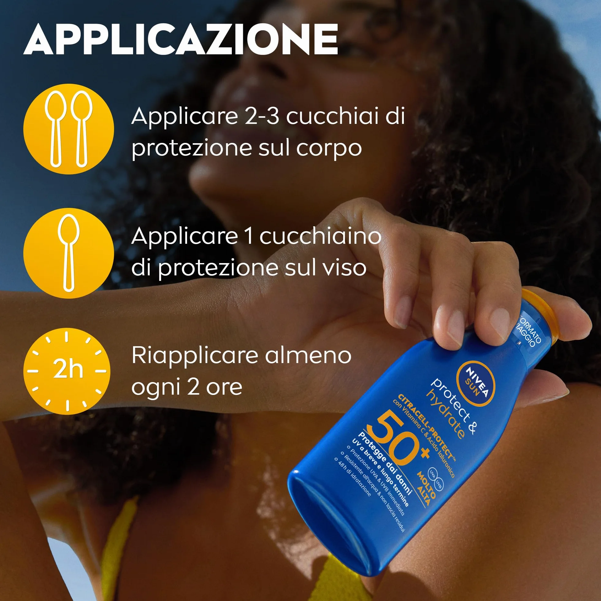 NIVEA SUN Protect & Hydrate SPF 50+ Crema Solare 100 ml Viaggio Idratante 48h Assorbimento Rapido Resistente all'Acqua