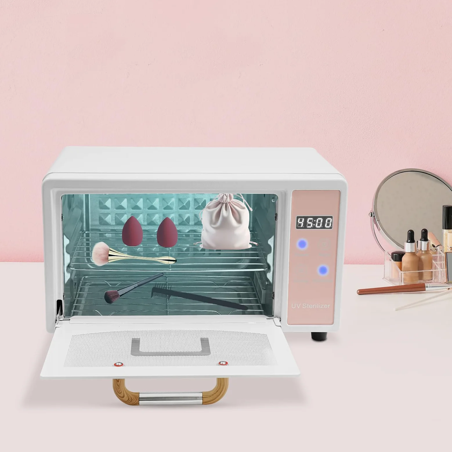 Sterilizzatore UV per strumenti, sterilizzatore per unghie, 10 l, con essiccatore, sterilizzatore con strumento timer, disinfettante UV per cosmetici, studi di piedi, parrucchiere (rosa)