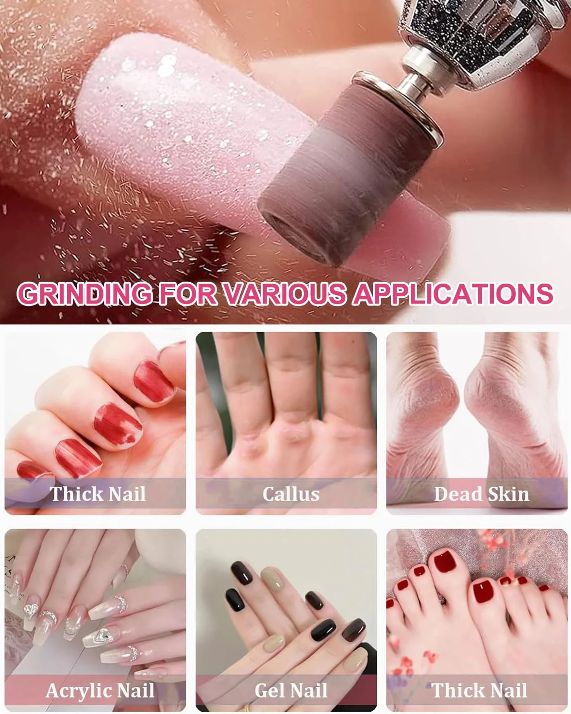 Fasce Abrasive Unghie 60 Pezzi, Rullo Lima Unghie Grana 80 120 180 240, Tappi Abrasivi con Punta Trapano per Manicure Pedicure