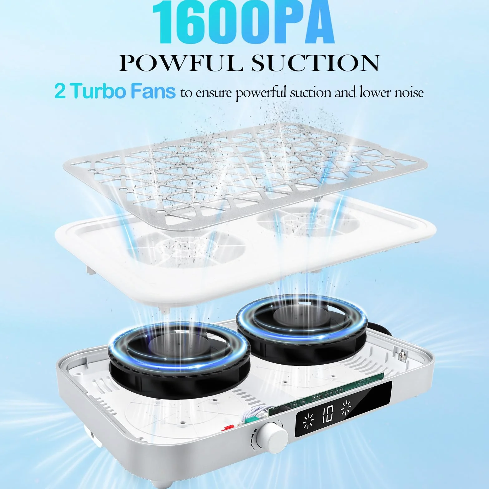 EBANKU Aspiratore di Polvere per Unghie 48W, Portatile 8400 PRM Aspirapolvere Unghie Professionale Bianco, 10 Velocità, Filtri Monouso (30 Pezzi), Aspirapolvere per salone e casa, Nail Dust Collector