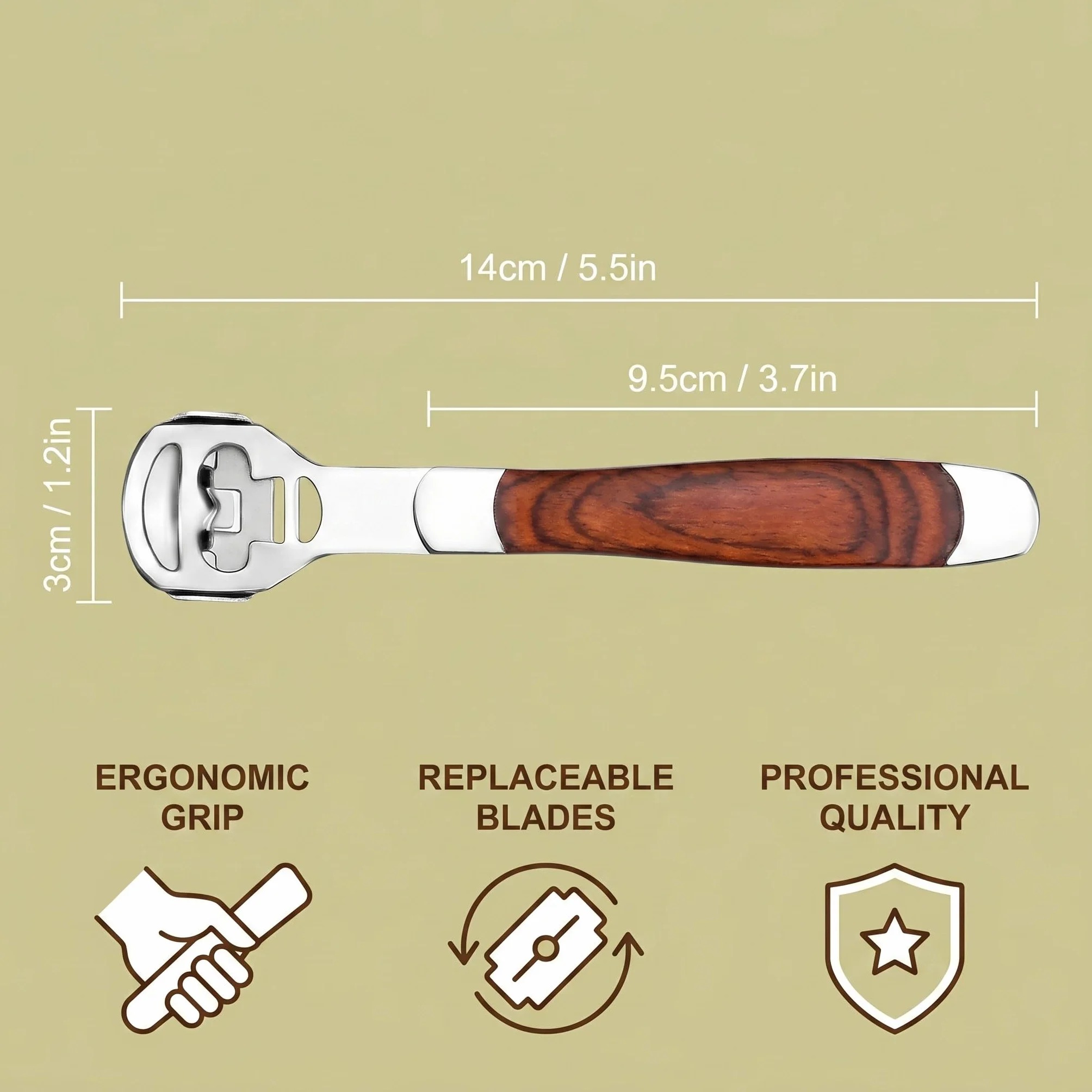 Kit per Pedicure con 10 Lame, Raschietto Rimuovi Calli, Manico in Legno, Cura Piedi Professionale