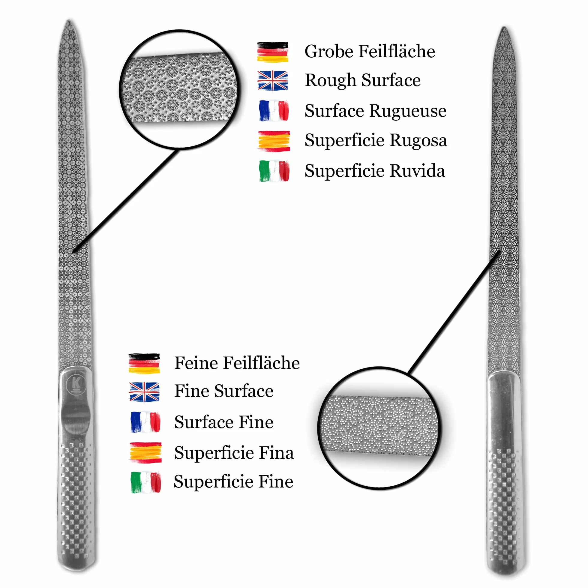 K-Pro lima per unghie in acciaio inox con grana grossa e fine - lunghezza 15,4 centimetri