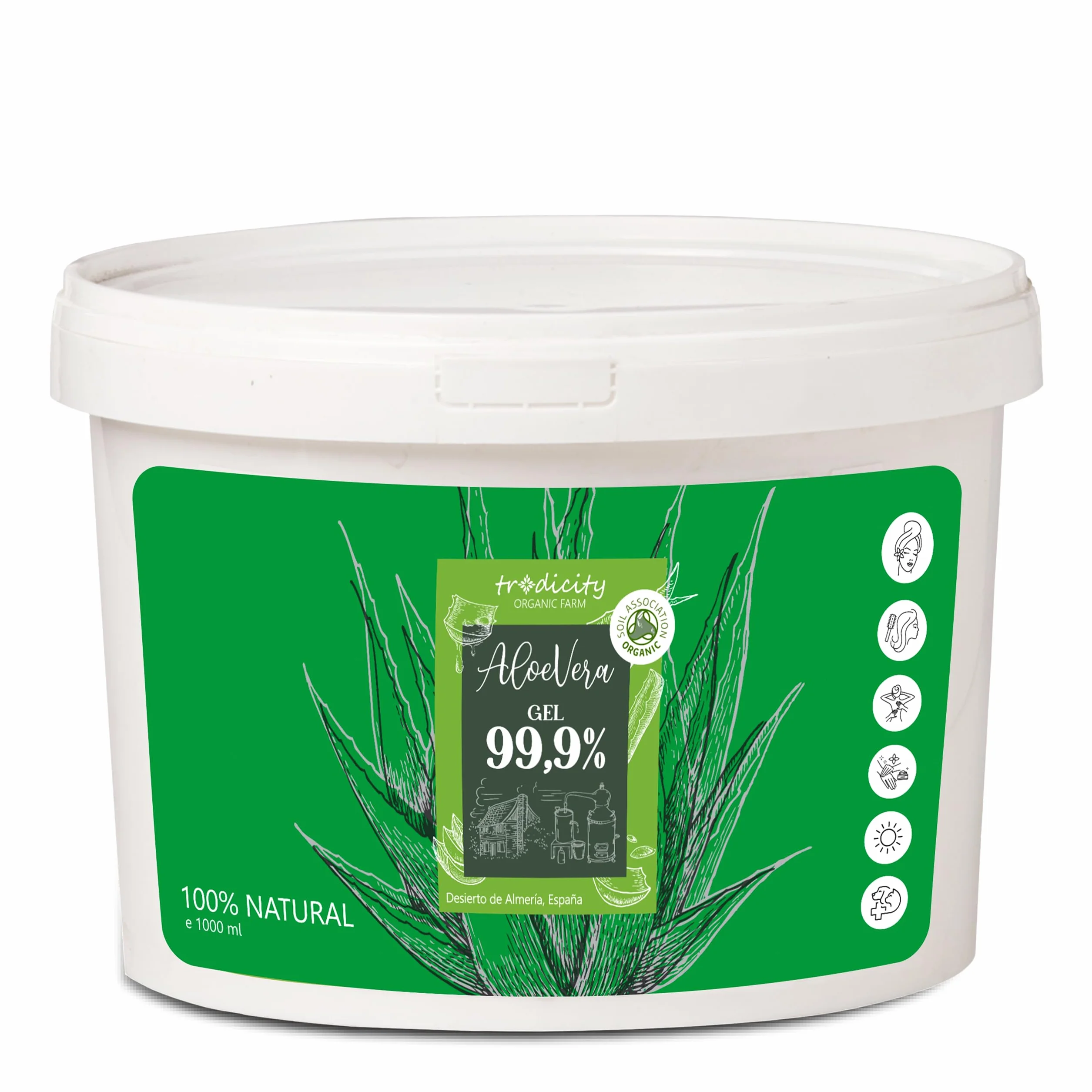 Gel di Aloe Vera Puro al 100% - Idratante per Viso, Corpo e Capelli - Lenitivo per Scottature, Dopobarba e Trattamento Acne- 1000 ml 1 kg