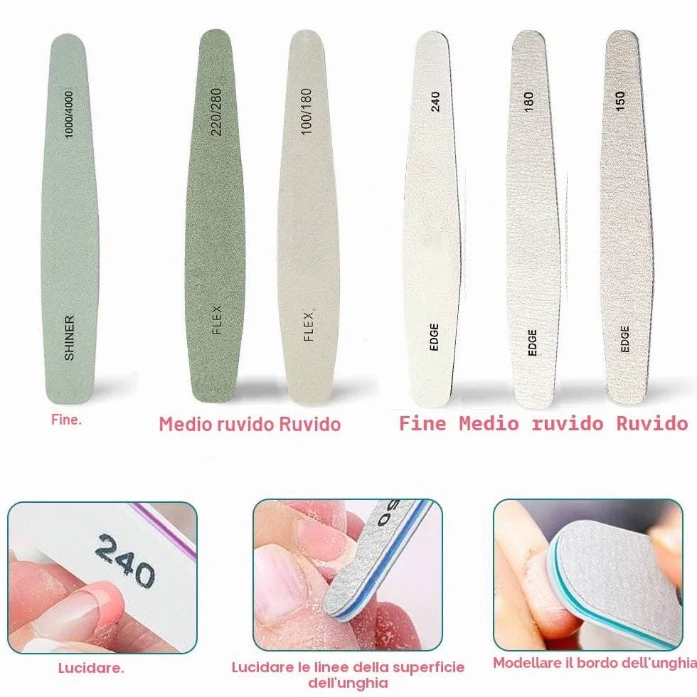 Lime unghie professionali multifunzione Lima Unghie a doppia faccia 100 * 180 * 300 * 600 * 1000 * 3000 * 6000 grit Manicure Buffer Double sided per Unghie in Cristallo Naturale Acrilico 6 pezzi