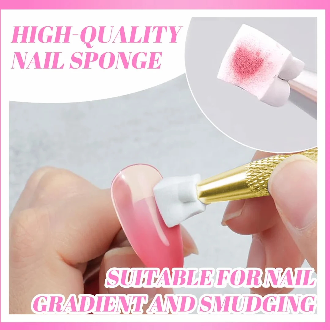 1 Set Spugna per Nail Art, Doppia testa Spugna di pennellino incluso 4 Testine di ricambio, Strumenti per il Rendering Delle Unghie con Pinza Metallica, Pennello per Baby Boomer