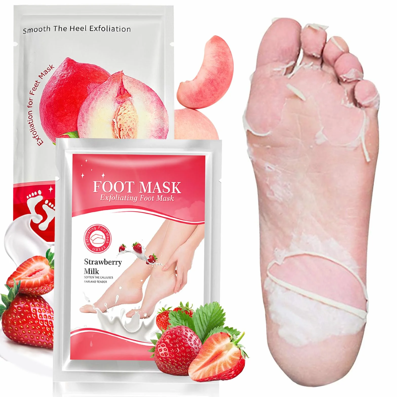 2 Paia Maschera Piedi Esfoliante,Maschera per Piedi Efficace Cura dei Piedi i Scrub Piedi,Maschera Esfoliante Piedi per Donne e Uomini,Rimuove Pelle Morta e Secca（ Fragola Pesca）