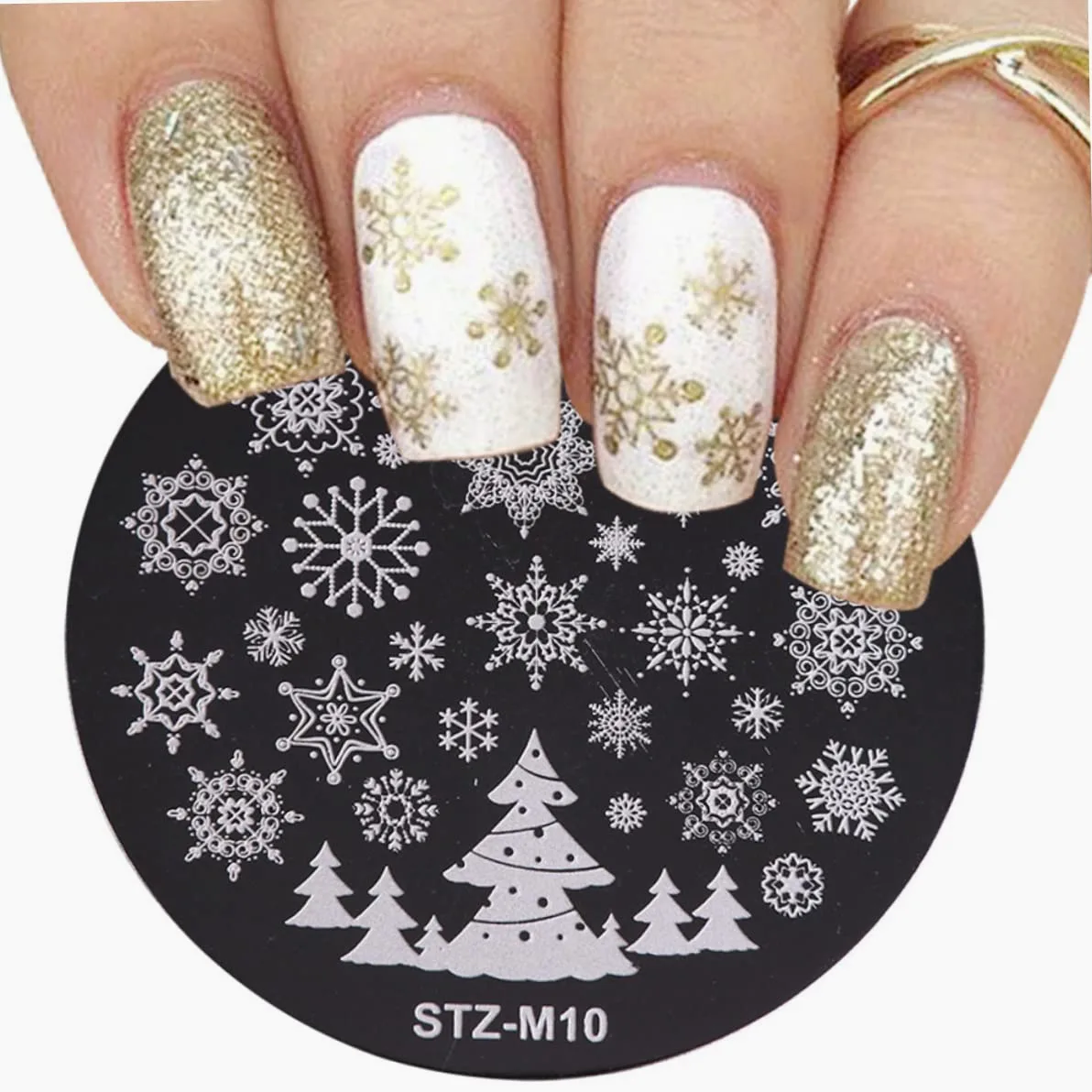 POPETPOP 5pezzi Stampo Per Unghie Natalizio Piastra Rotonda Per Stamping Nail Art Kit Stencil Per Unghie Design Elegante in Metallo Lucido