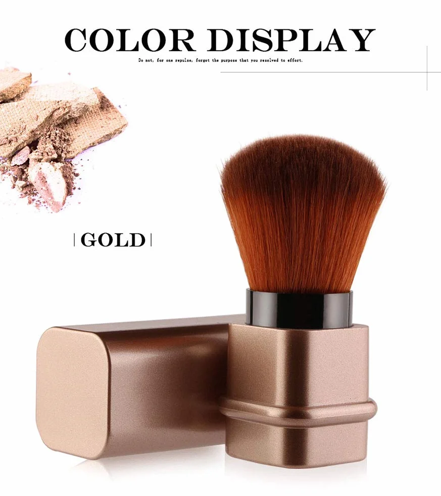 Pennello Kabuki retrattile, Pennello fard per applicare la cipria in movimento, Blush brush (d'oro)