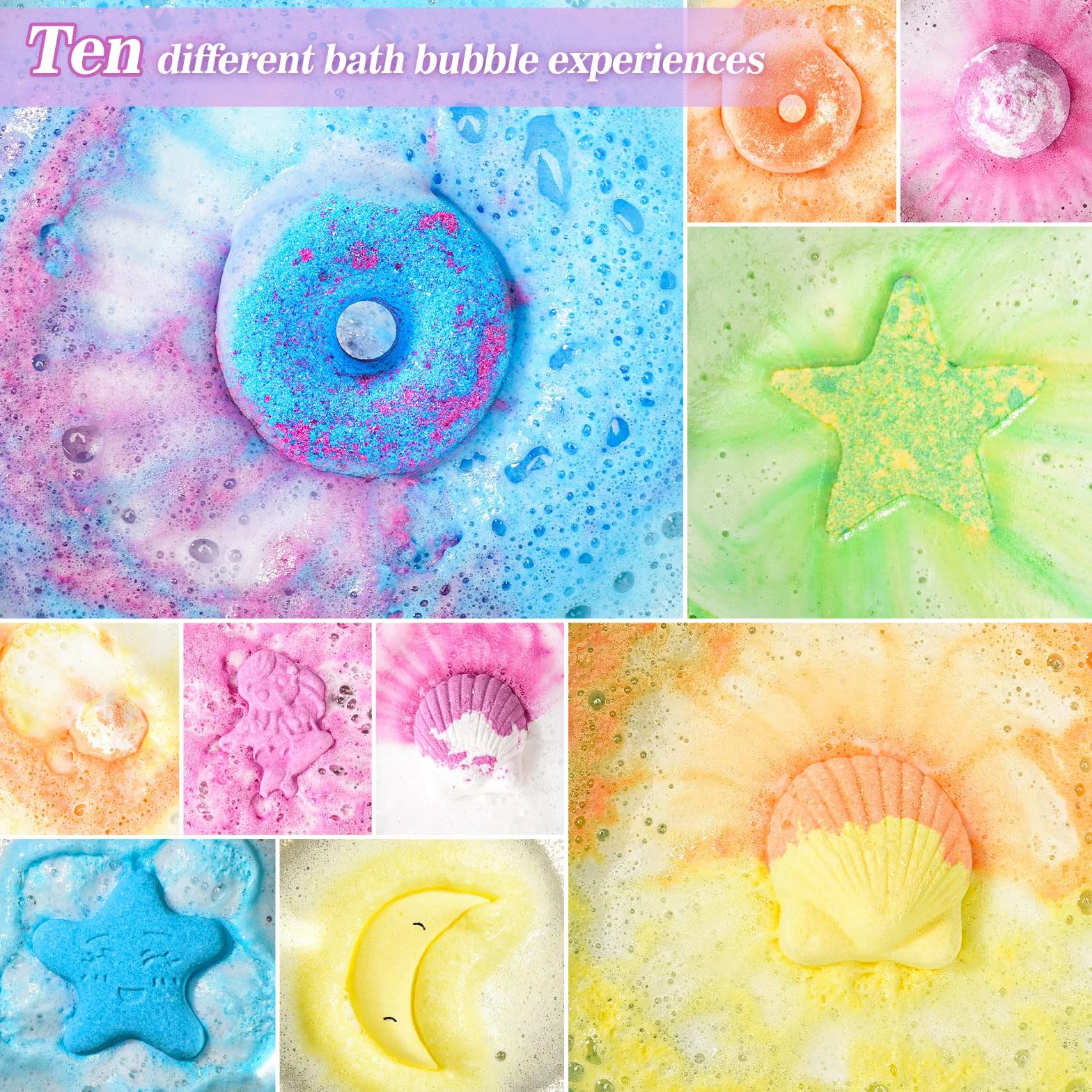 DUAIU Bombe da Bagno,10 Pezzi Bombe da Bagno Bambini Profumate Set Regalo,Fatte a Mano,Bomba da Bagno Arricchite con Sali da Bagno e Oli Essenziali per Donna,Bambini