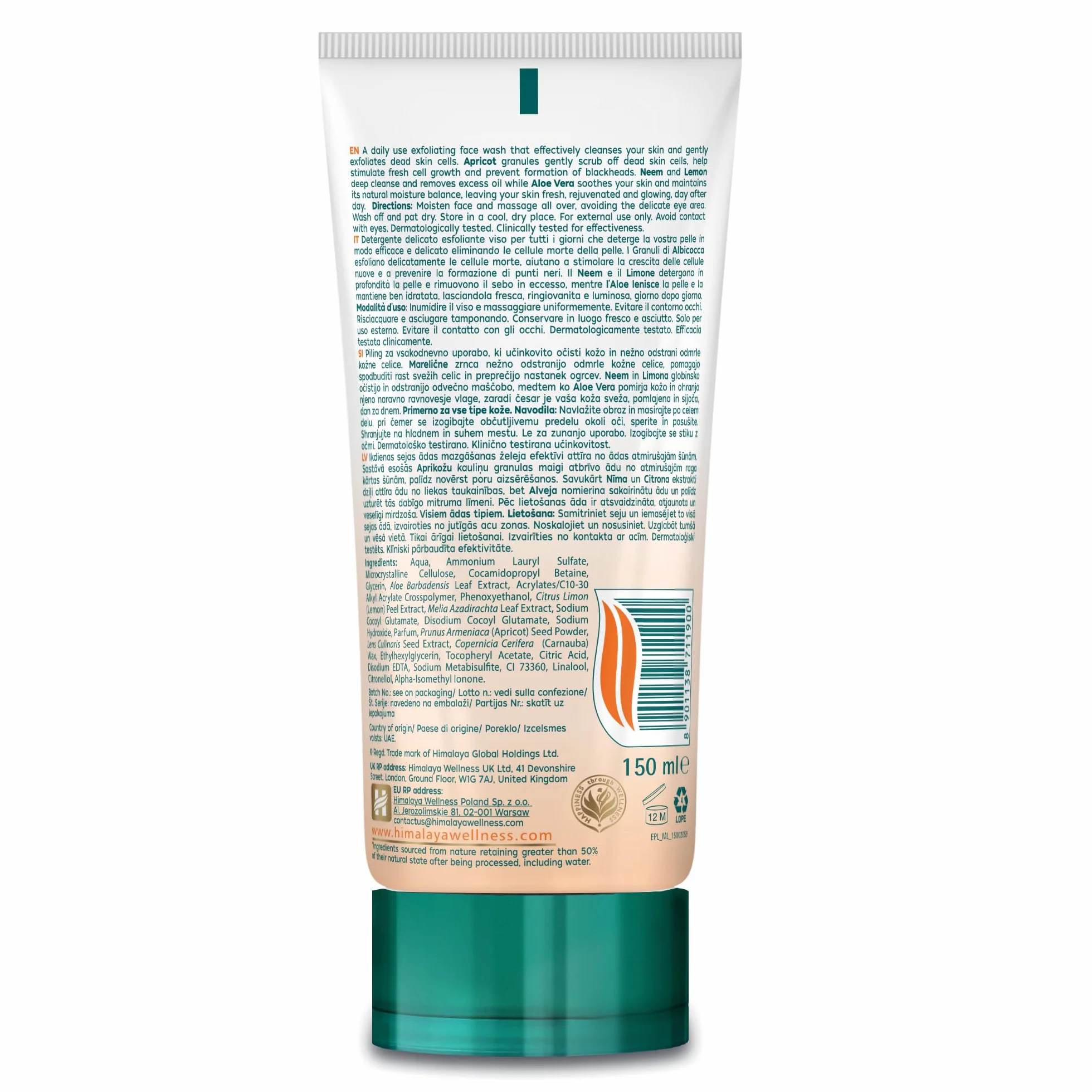 Himalaya Gentle Exfoliating Daily Face Wash with Herbal Actives Apricot, Neem, and Lemon | Cleanses Skin Effectively, Moisturizes, Exfoliates Gently, Suitable for all skin types -150ml