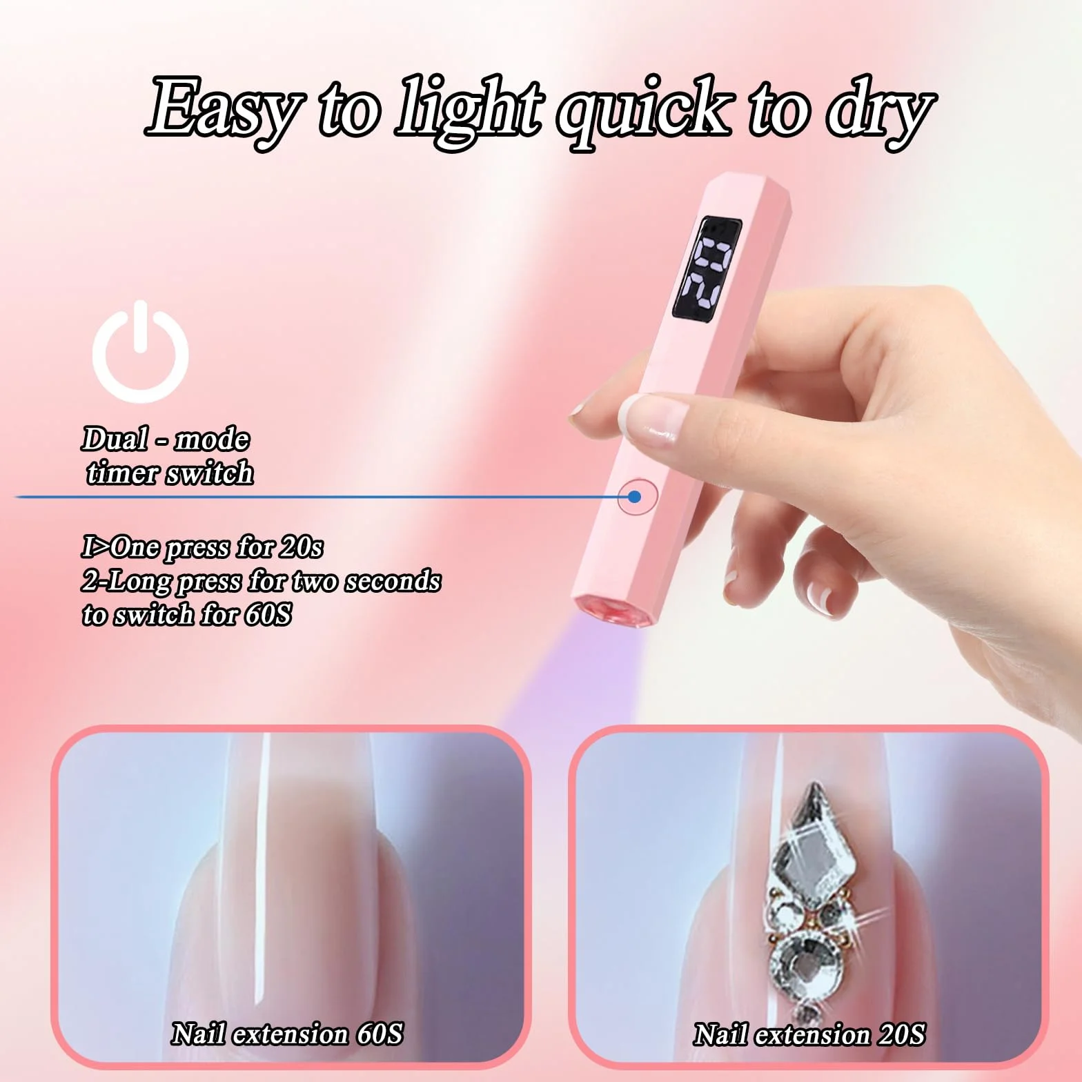 Mini Lampada UV LED Unghie, 3W Piccola Lampada Gel Unghie con Supporto Pieghevole, Timer 20/60S, Portatile Torcia per Asciugatura Rapida Smalto Gel, Colla UV e Prolunghe Unghie per DIY e Viaggi