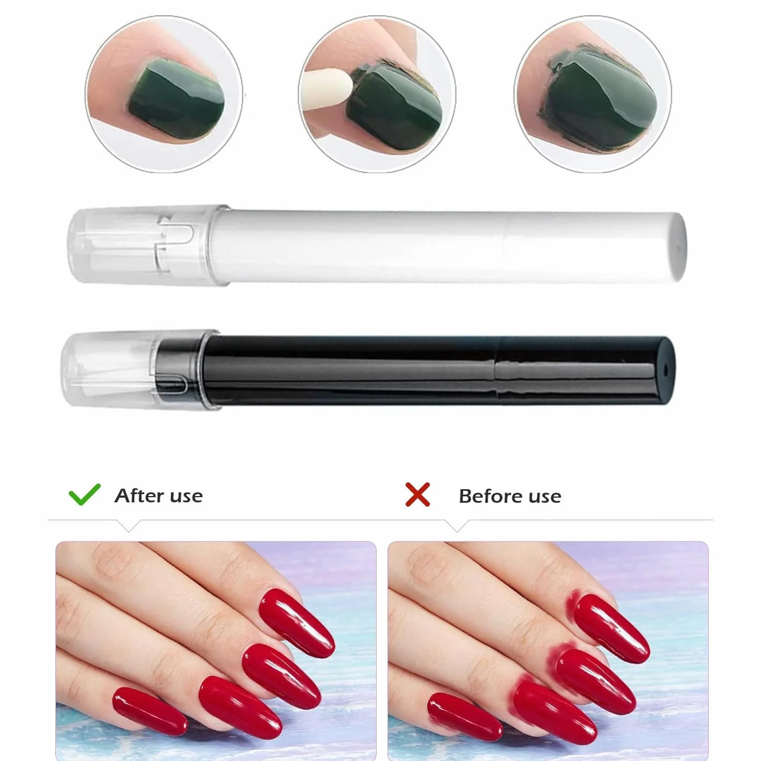 Nail Remover Correzione Pen (2 Pezzi), 6 punte sostituibili per la sostituzione delle unghie, Nail Polish correttore matita,Penna Pulitore Rimozione Smalto per Unghie