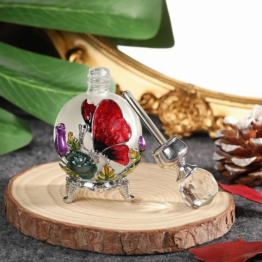 Bottiglia di profumo vintage, vuota, 25 ml, con coperchio rotondo in cristallo, bottiglie di vetro
